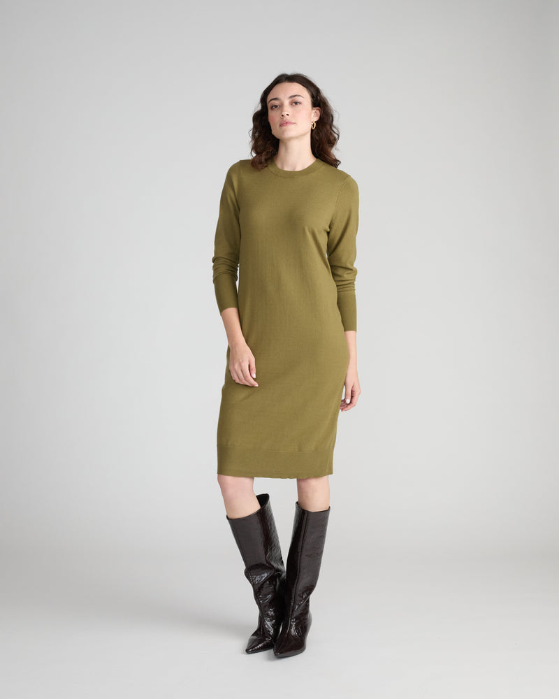 Savvy Fine Knit Everyday Sweater Dress - Capulet Olive