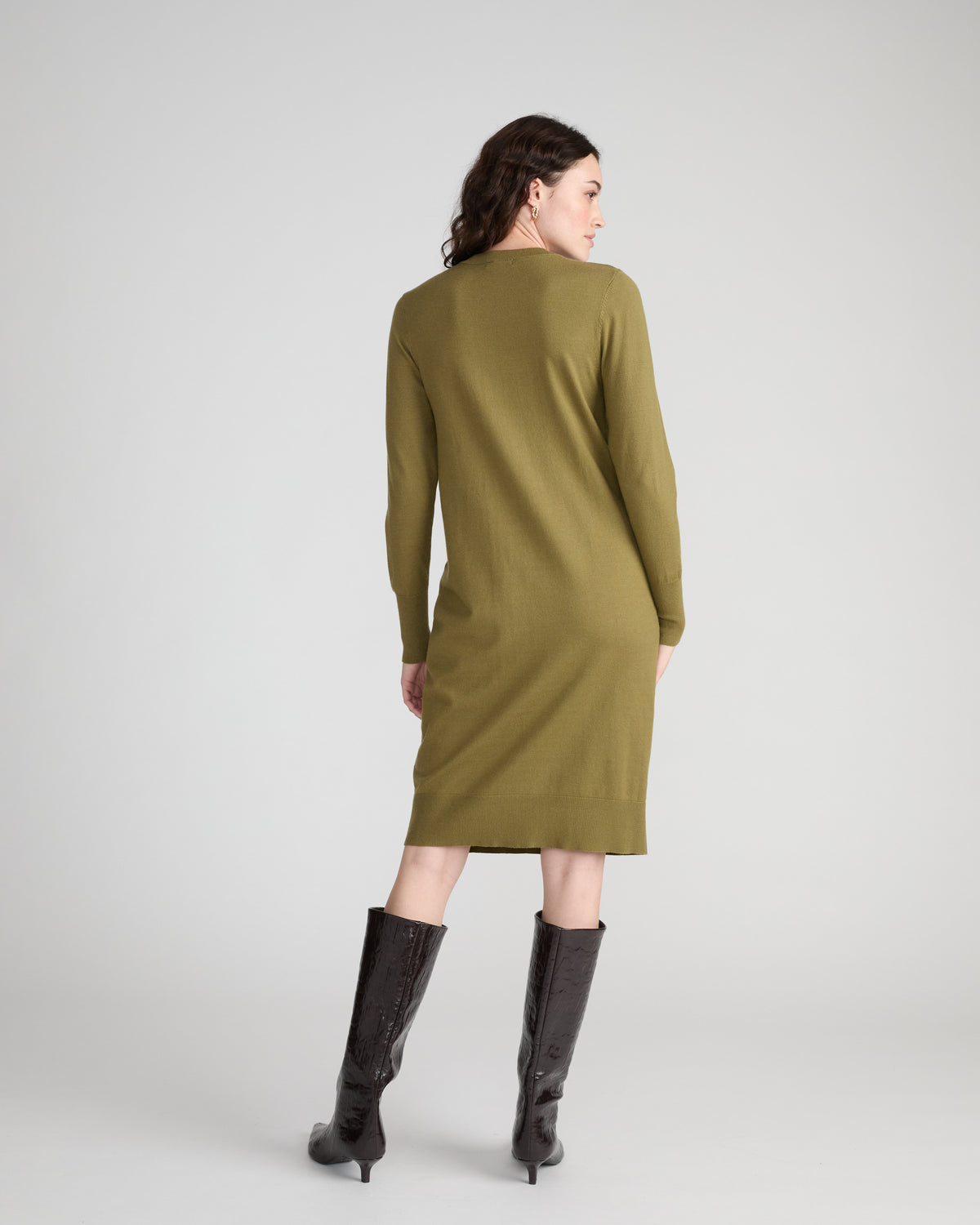 Savvy Fine Knit Everyday Sweater Dress - Capulet Olive