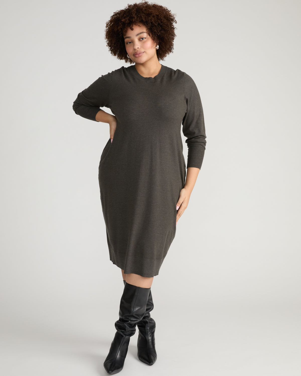Savvy Fine Knit Everyday Sweater Dress - Dark Gray