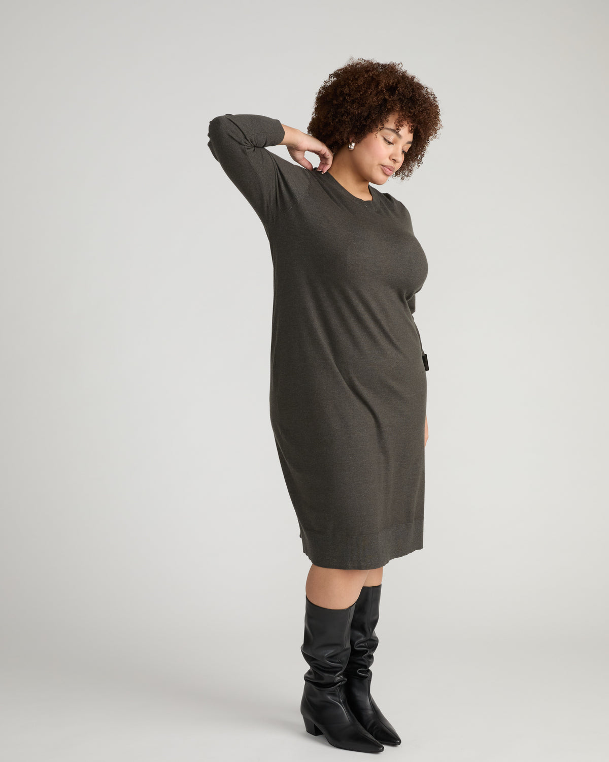Savvy Fine Knit Everyday Sweater Dress - Dark Gray
