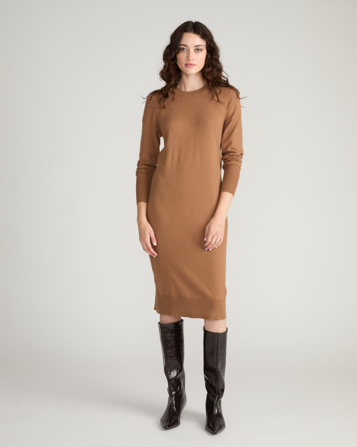 Savvy Fine Knit Everyday Sweater Dress - Classic Camel