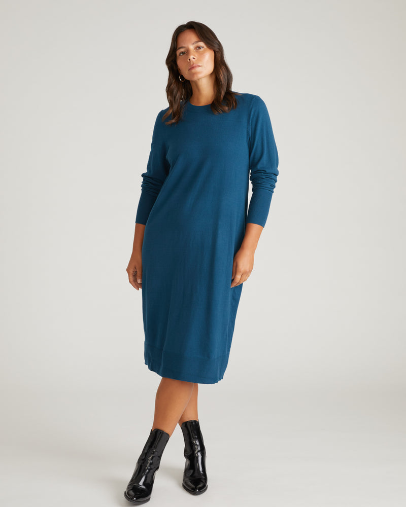 Savvy Fine Knit Everyday Sweater Dress - Deep Teal