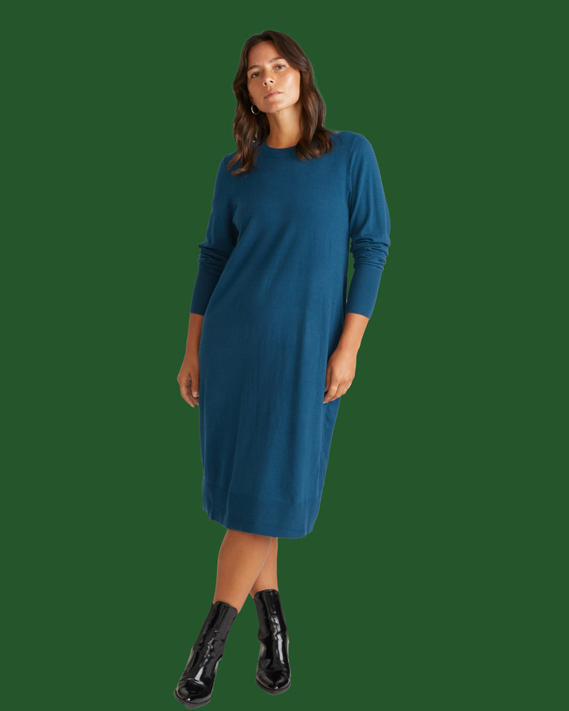 Savvy Fine Knit Everyday Sweater Dress - Deep Teal