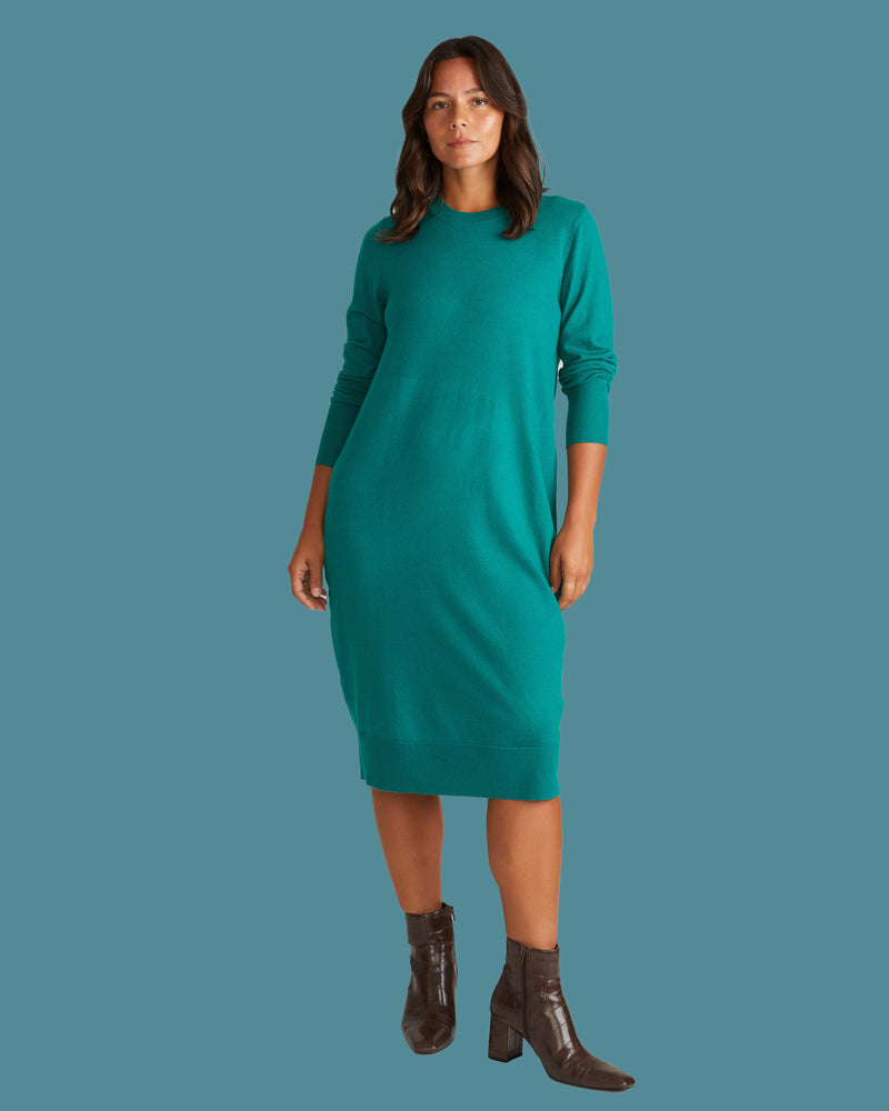 Savvy Fine Knit Everyday Sweater Dress - Green Tourmaline
