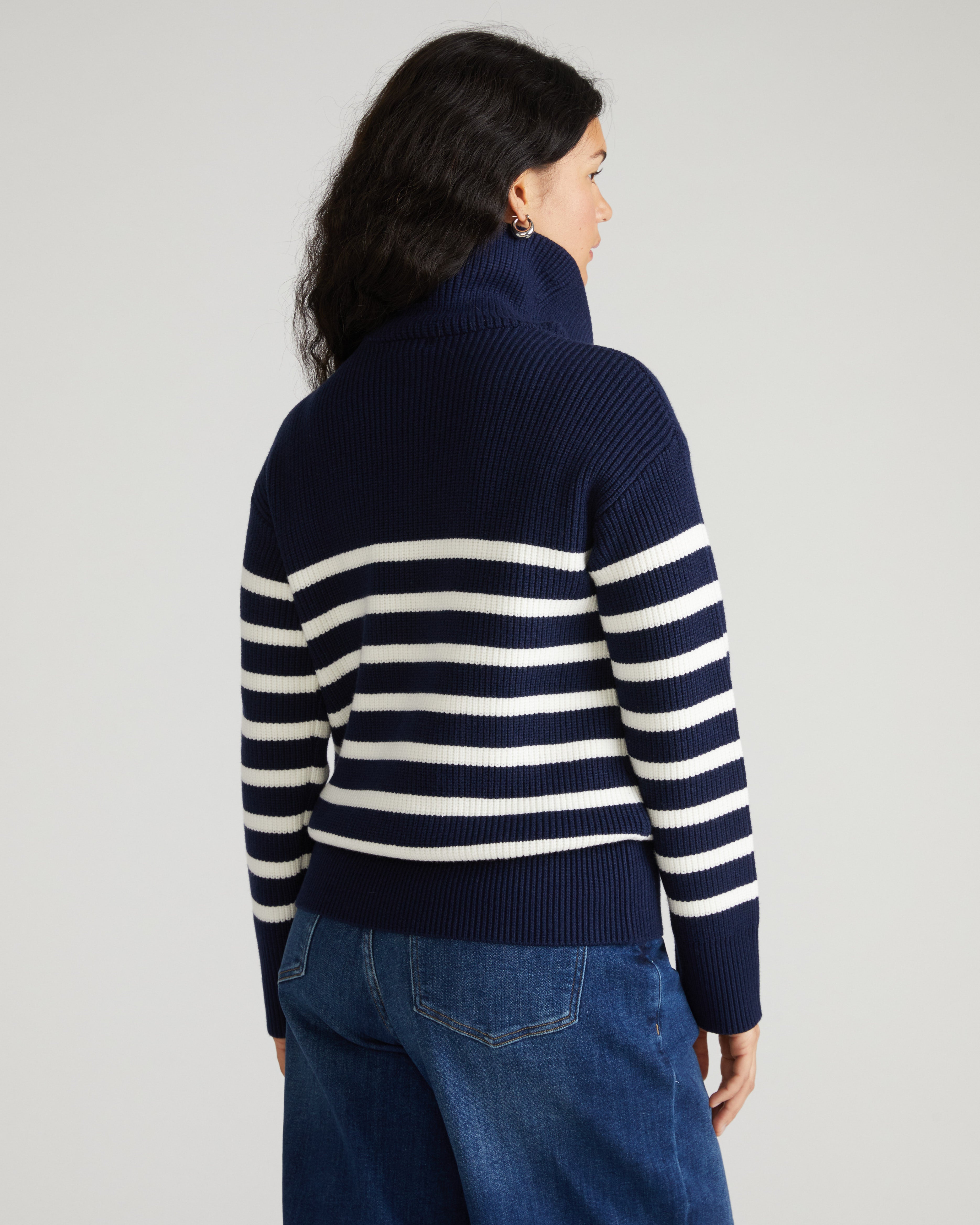 Brenda Zip Sweater - Navy/Cream Stripes – Universal Standard