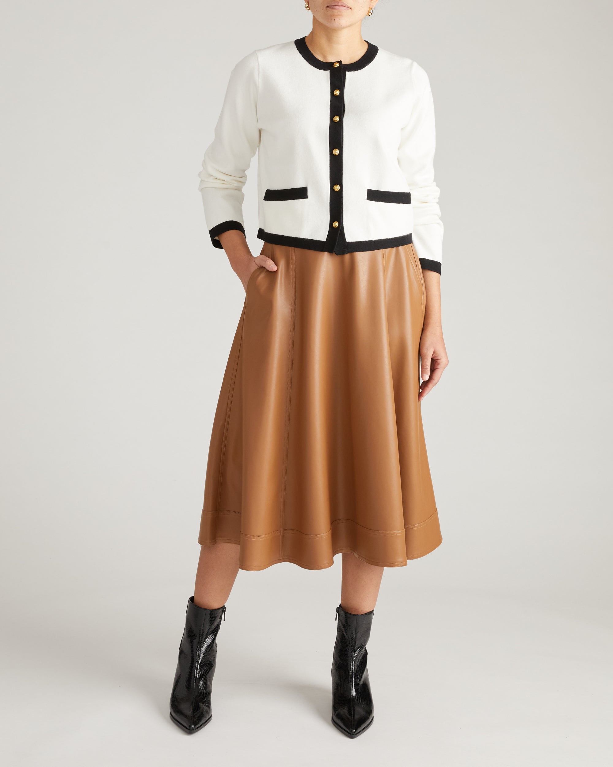 Gabrielle Button-Front Cardigan - Cream with Black Accents