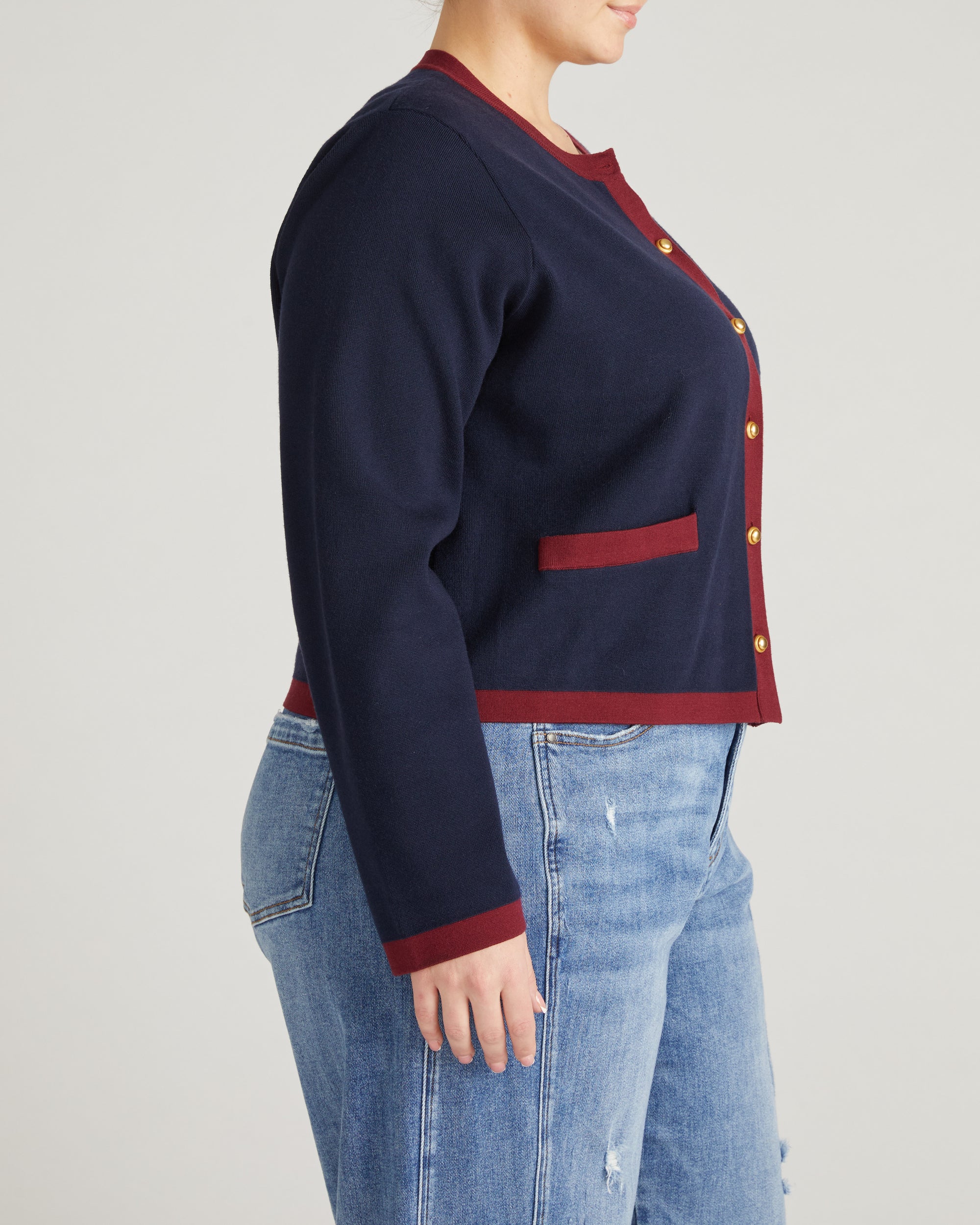 Gabrielle Button-Front Cardigan - Midnight with Red Accents