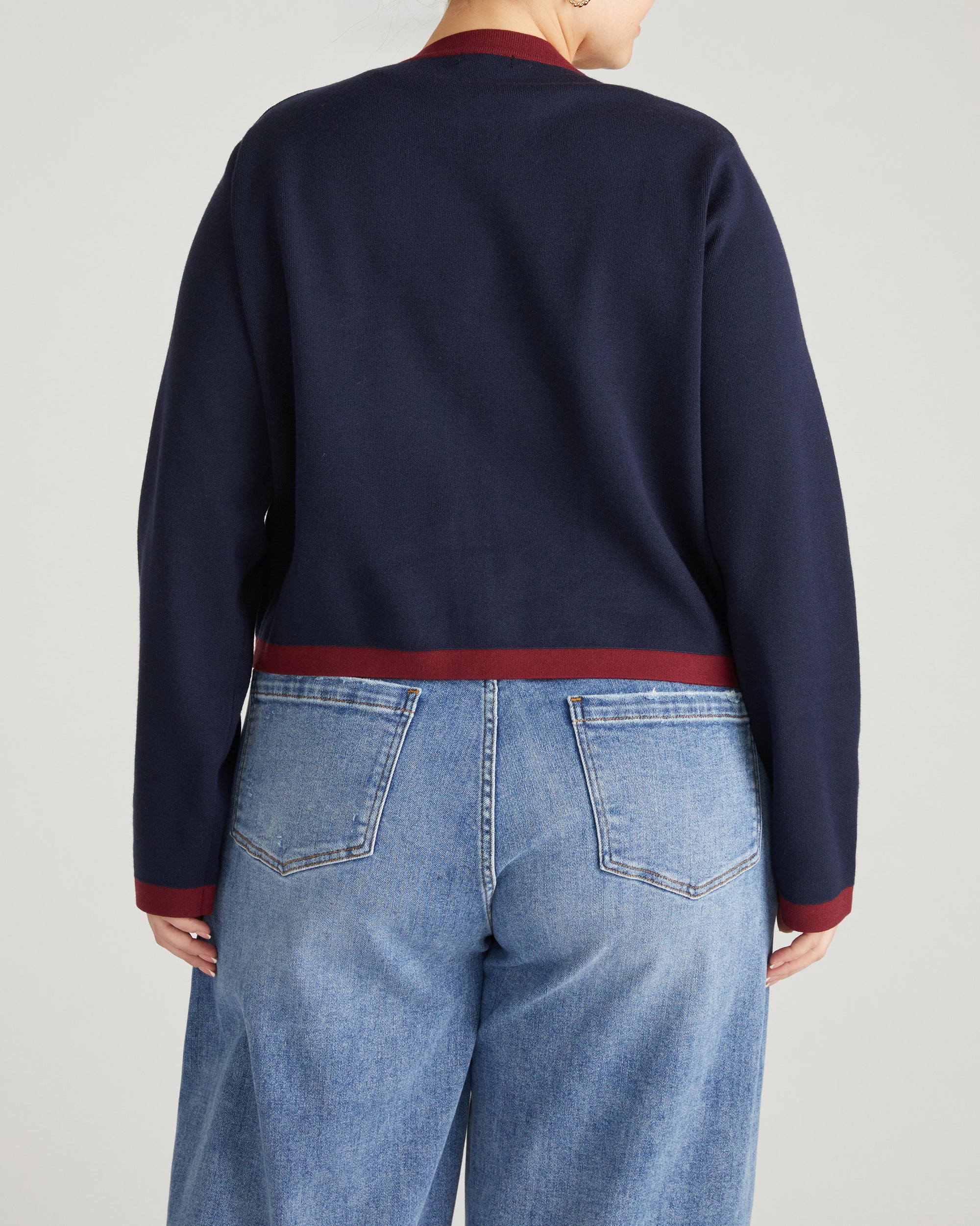 Gabrielle Button-Front Cardigan - Midnight with Red Accents