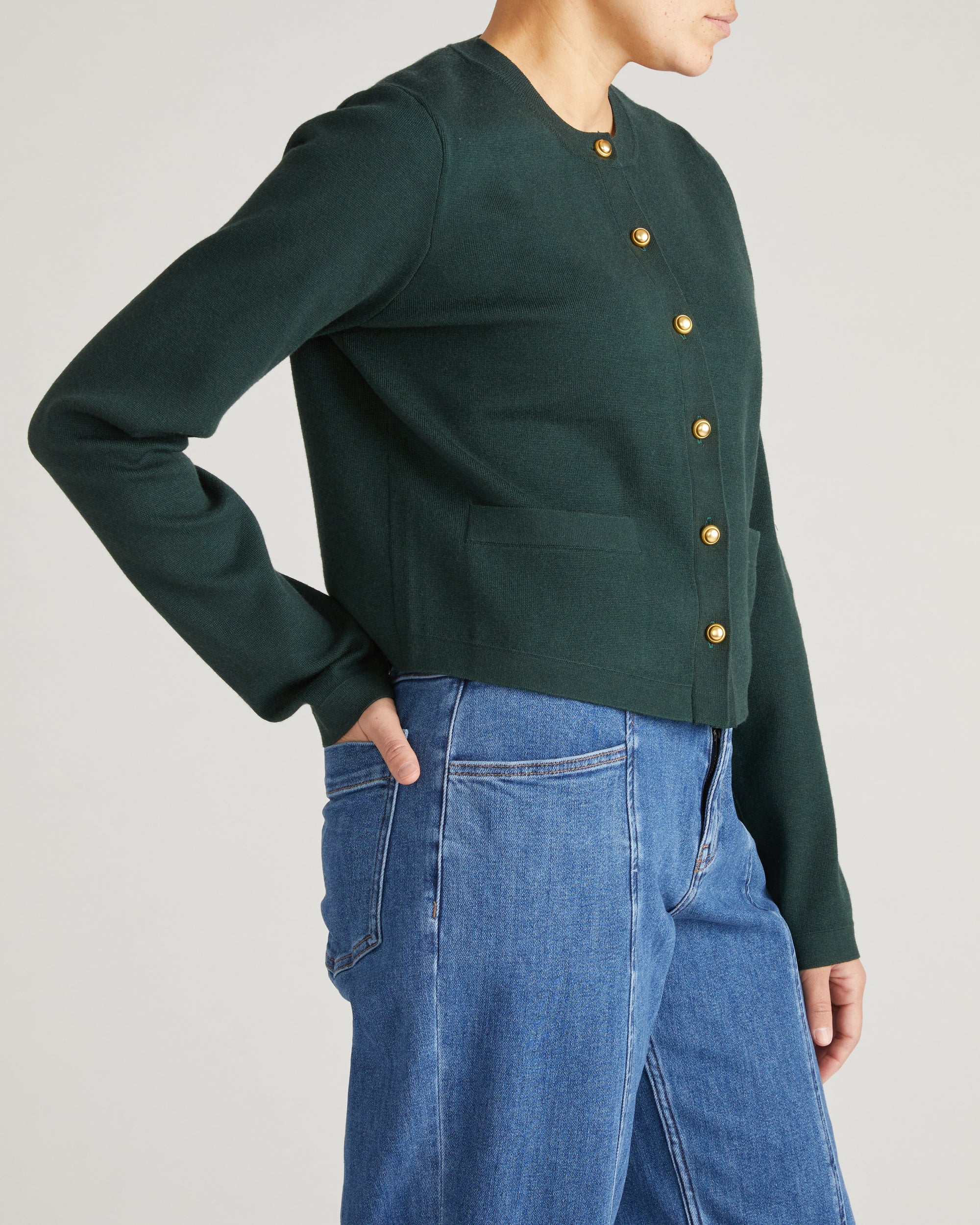 Gabrielle Button-Front Cardigan - Forest Green