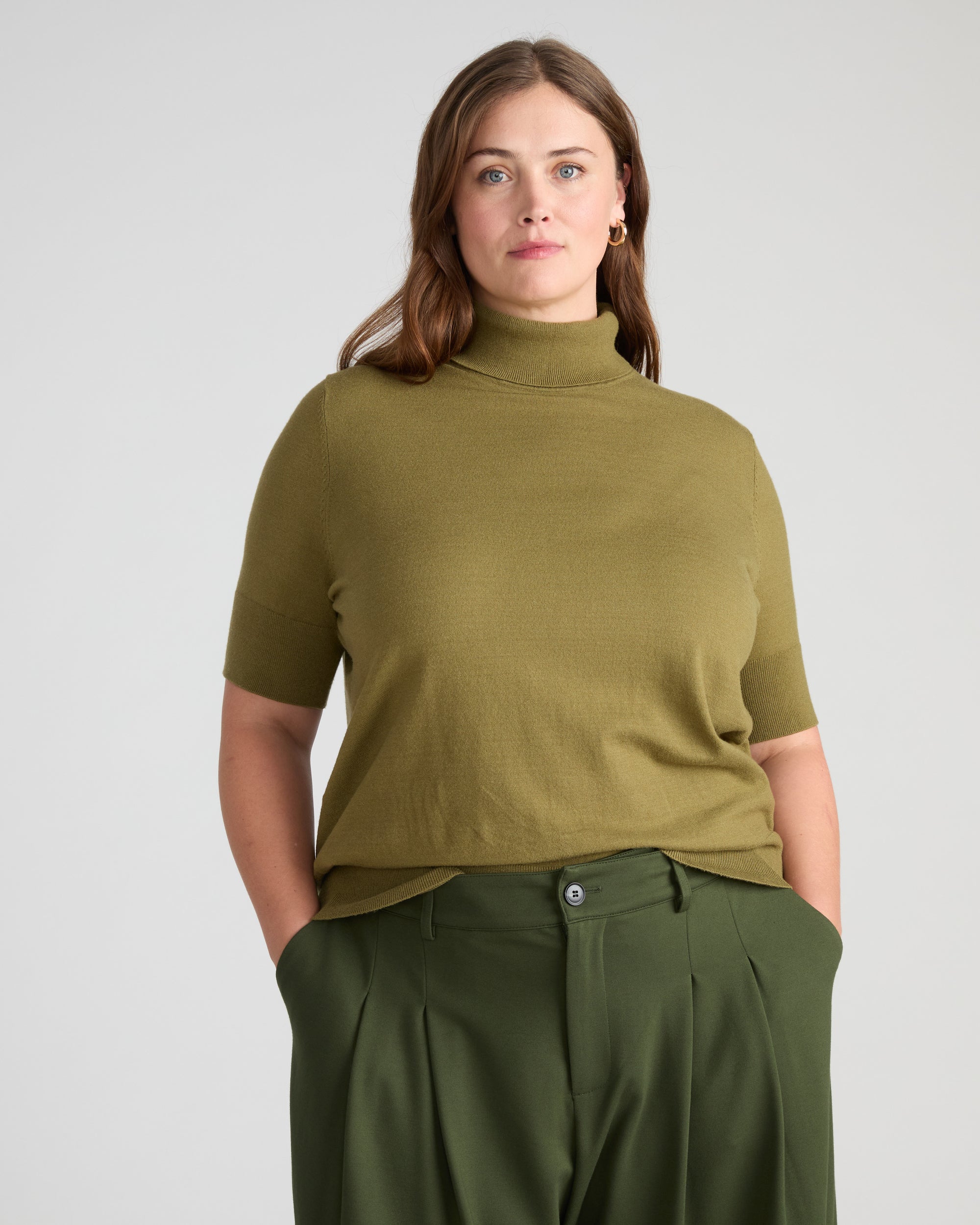 Savvy Fine Knit Turtleneck Sweater Top - Capulet Olive | Plus Size & Straight Size Women's Fashion | Universal Standard
