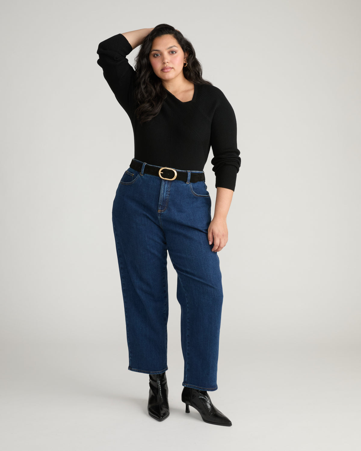 Savvy Fine Rib Asymmetric Sweater - Black