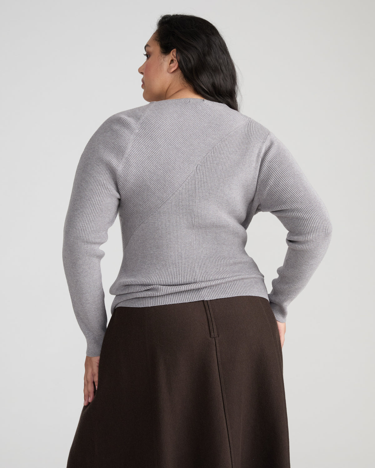 Savvy Fine Rib Asymmetric Sweater - Barcarolle Gray