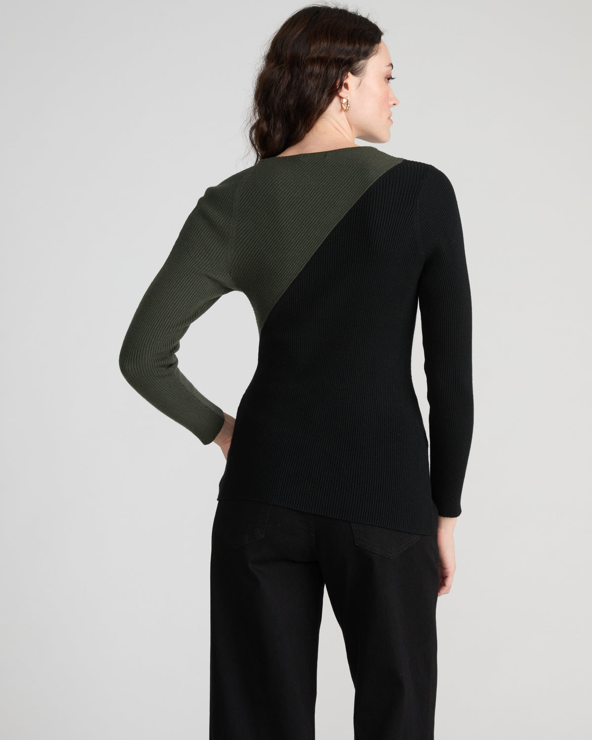 Savvy Fine Rib Asymmetric Sweater - Black/Olive | Plus Size & Straight Size Women's Fashion | Universal Standard