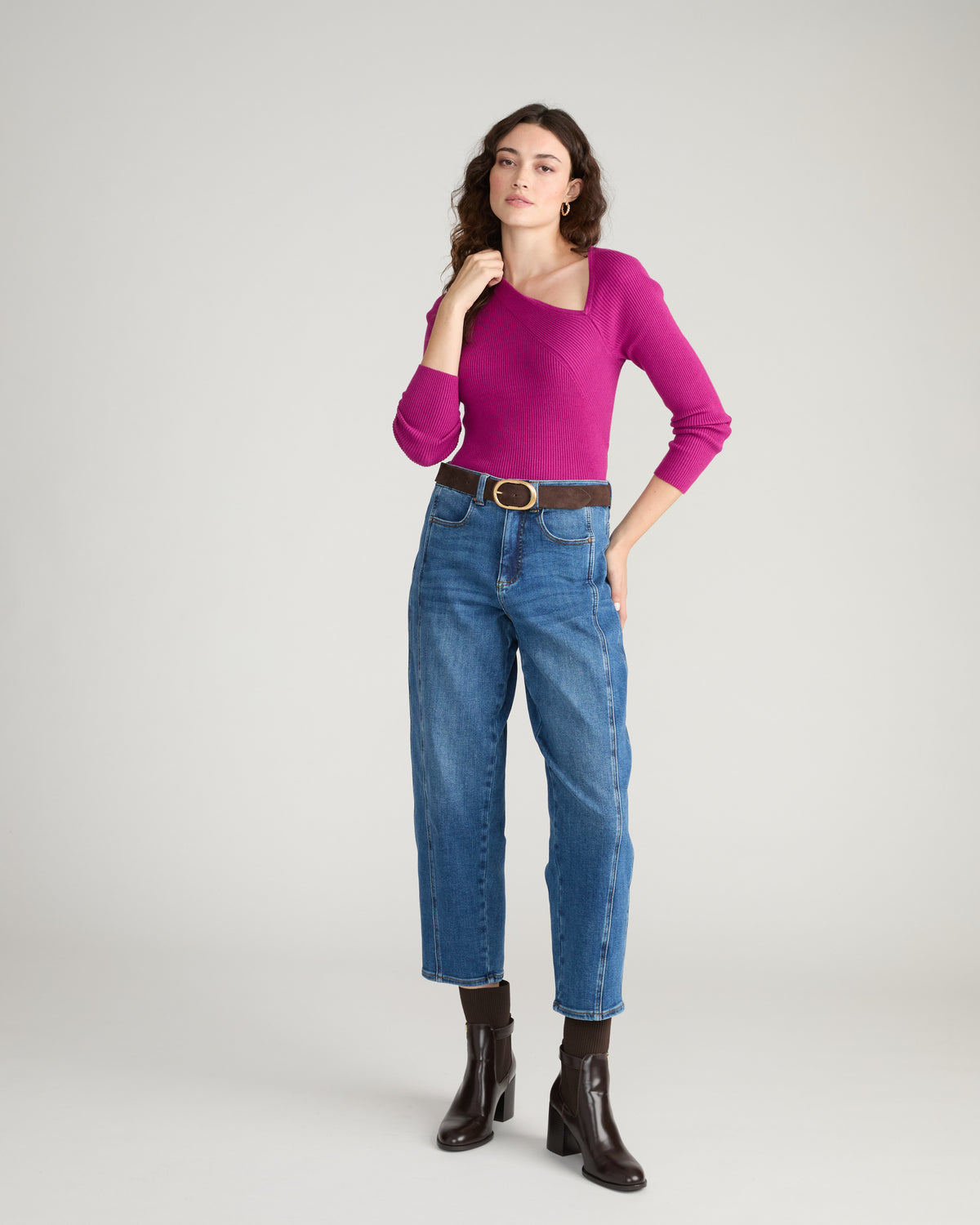 Savvy Fine Rib Asymmetric Sweater - Rothko Purple