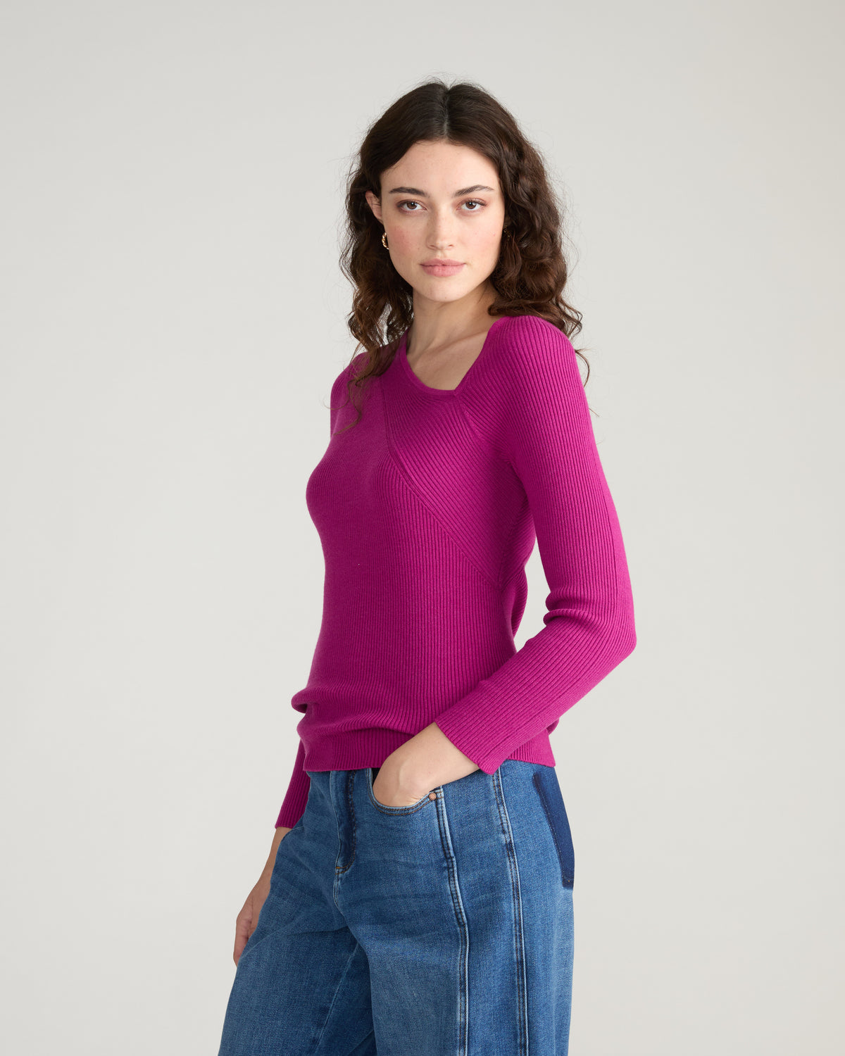 Savvy Fine Rib Asymmetric Sweater - Rothko Purple