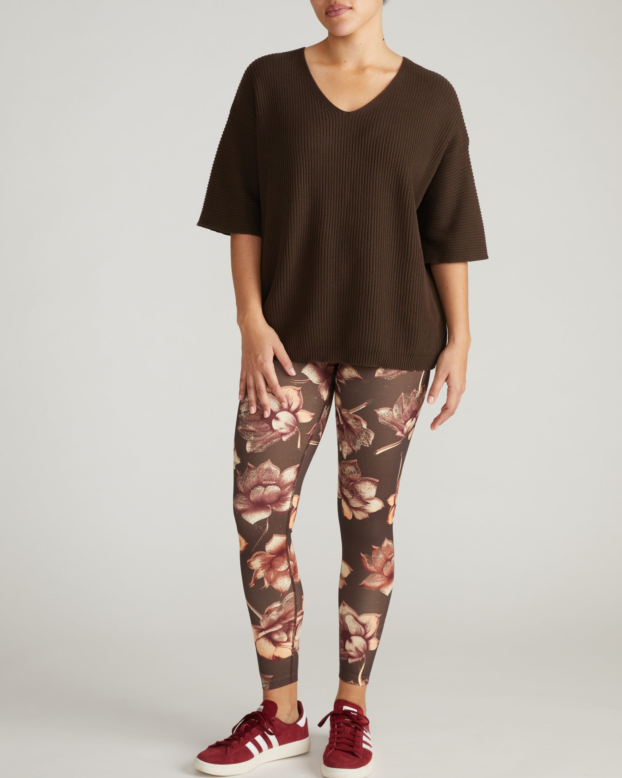 Woman wearing Lotus Sweater - Deep Brown from Universal Standard