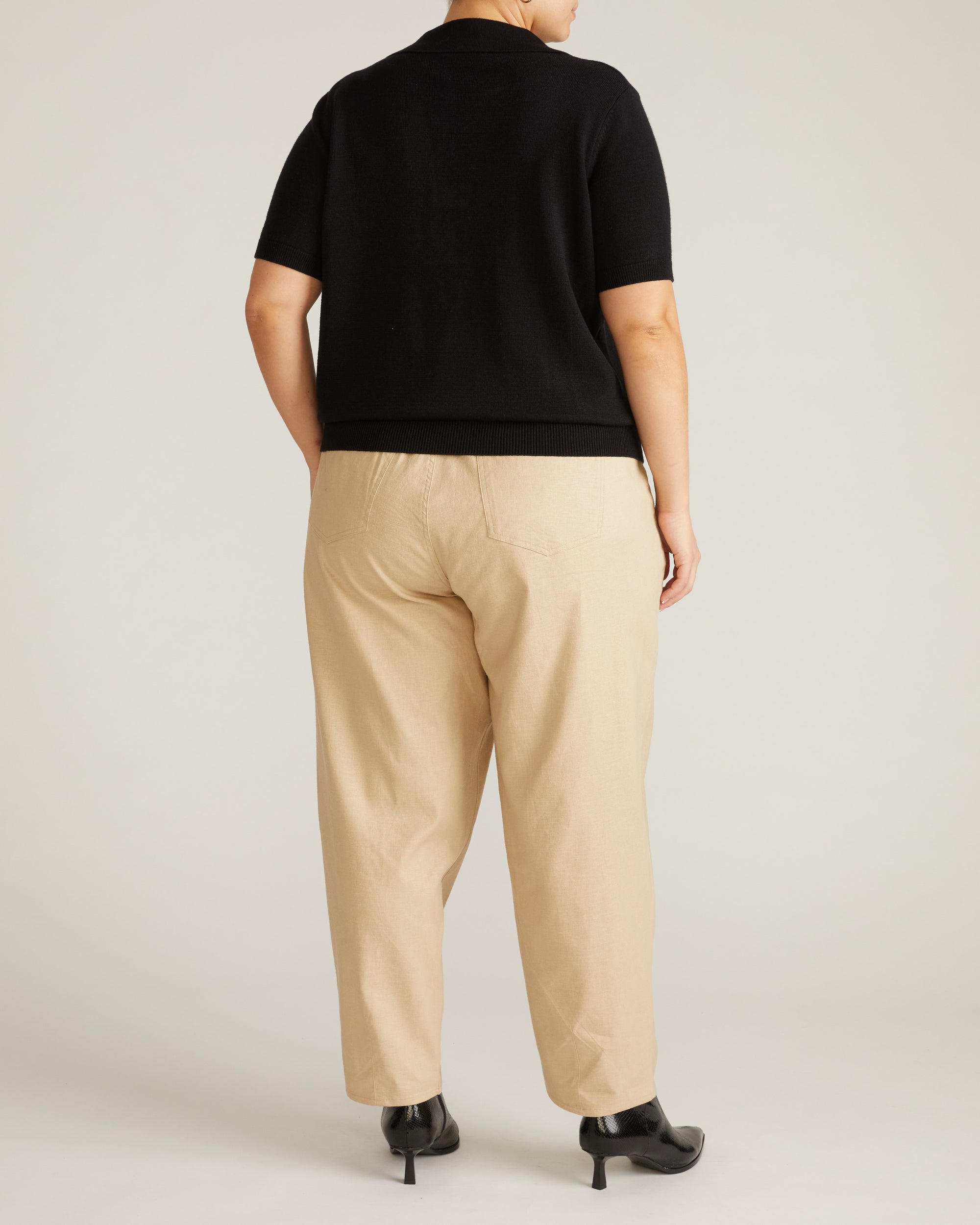 Savvy Fine Knit Short Sleeve Polo Sweater - Black | Plus Size & Straight Size Women's Fashion | Universal Standard