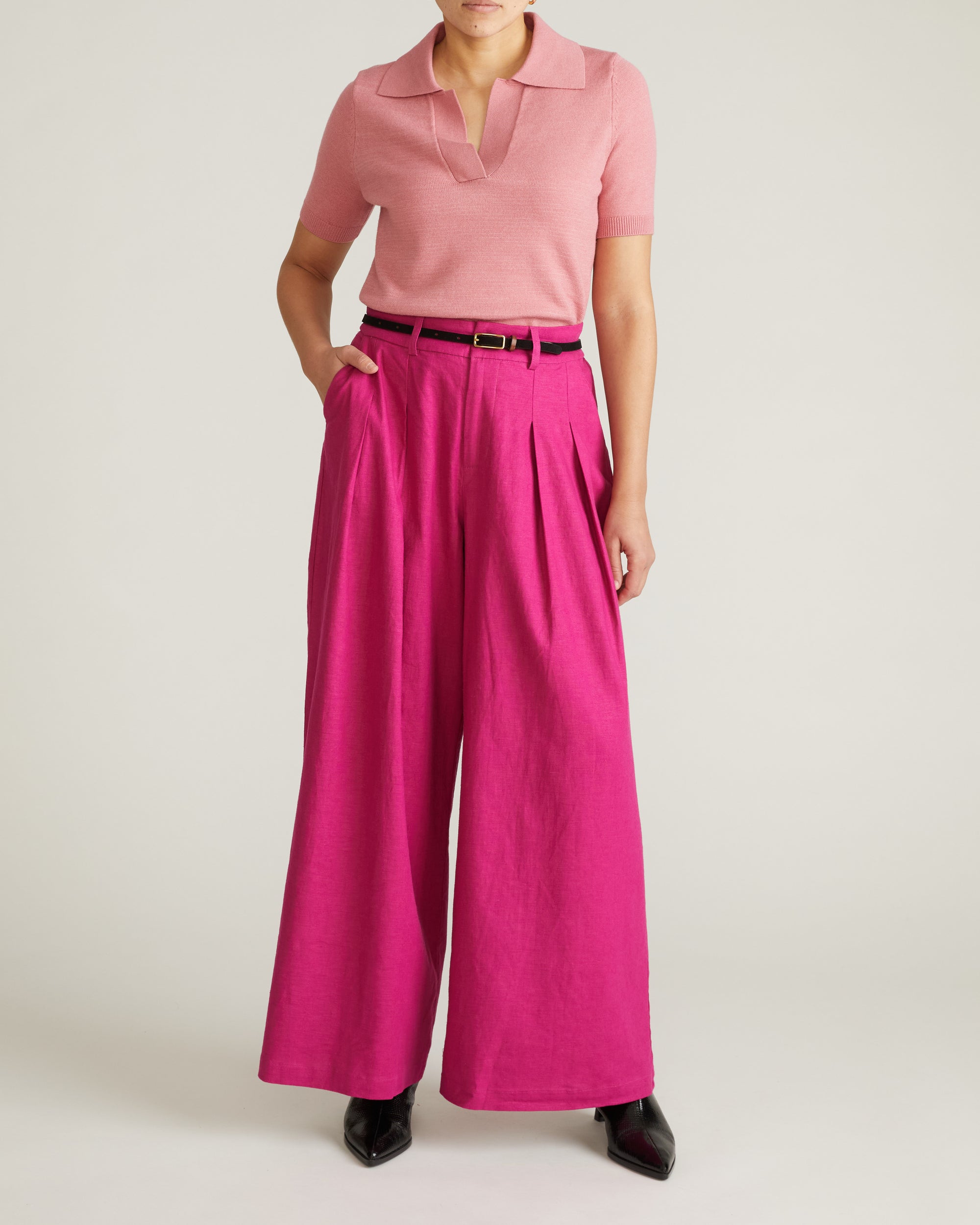 Woman wearing Savvy Fine Knit Short Sleeve Polo Sweater - Virginia Rose from Universal Standard