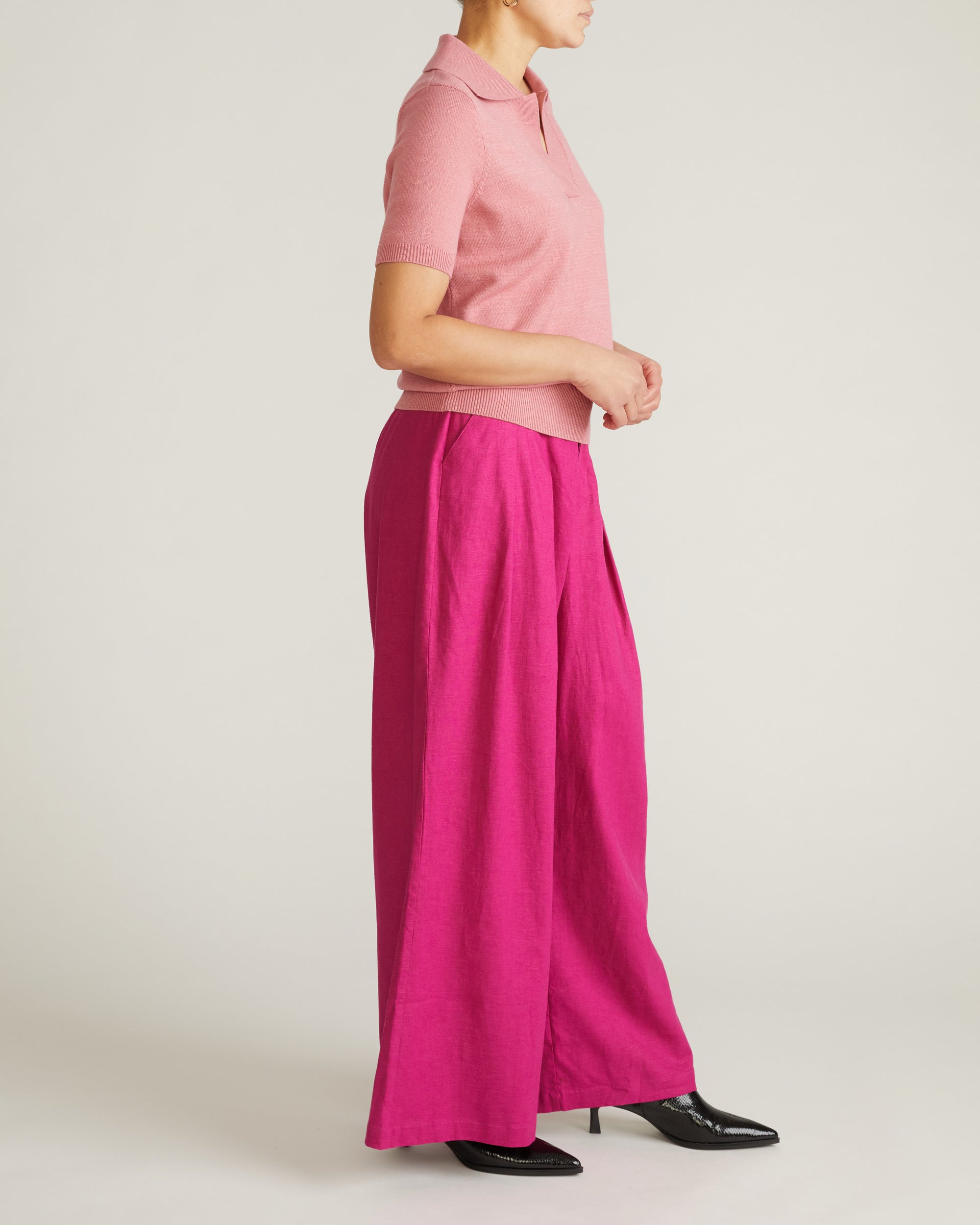 Woman wearing Savvy Fine Knit Short Sleeve Polo Sweater - Virginia Rose from Universal Standard