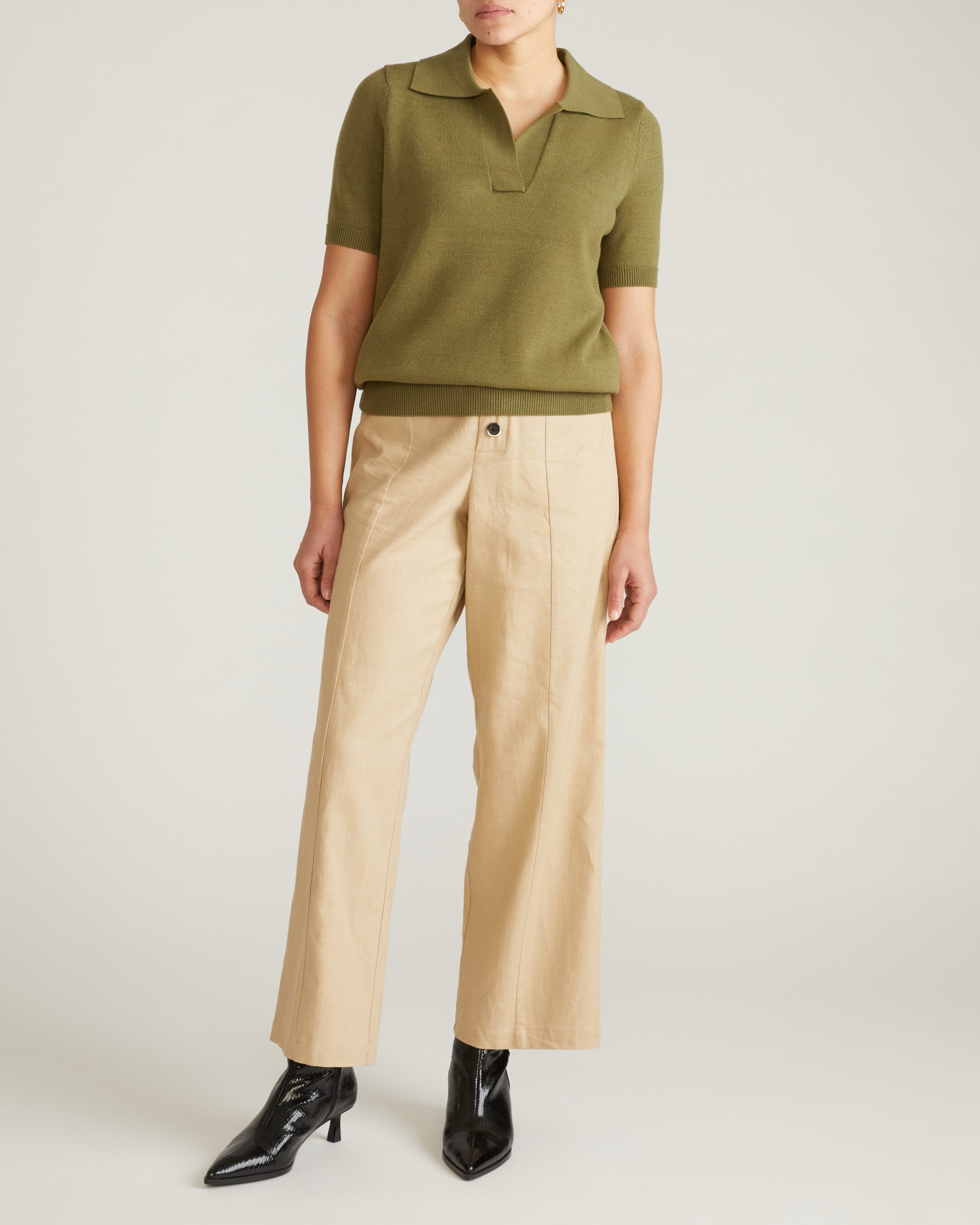 Savvy Fine Knit Short Sleeve Polo Sweater - Olive Leaf – Universal
