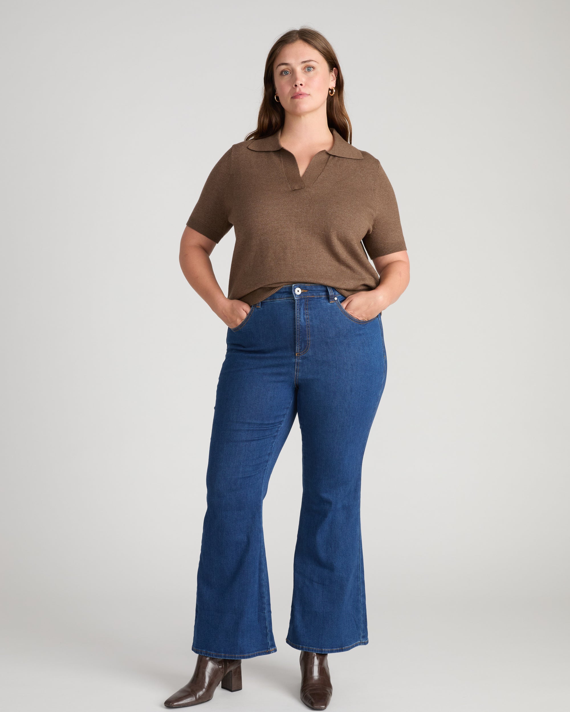 Savvy Fine Knit Short Sleeve Polo Sweater - Winter Fawn | Plus Size & Straight Size Women's Fashion | Universal Standard