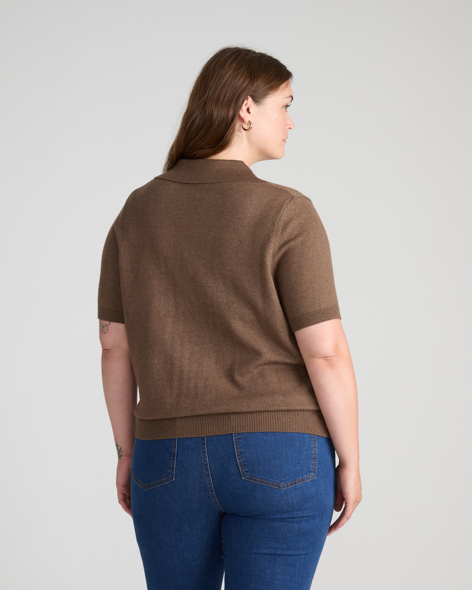 Savvy Fine Knit Short Sleeve Polo Sweater - Winter Fawn | Plus Size & Straight Size Women's Fashion | Universal Standard