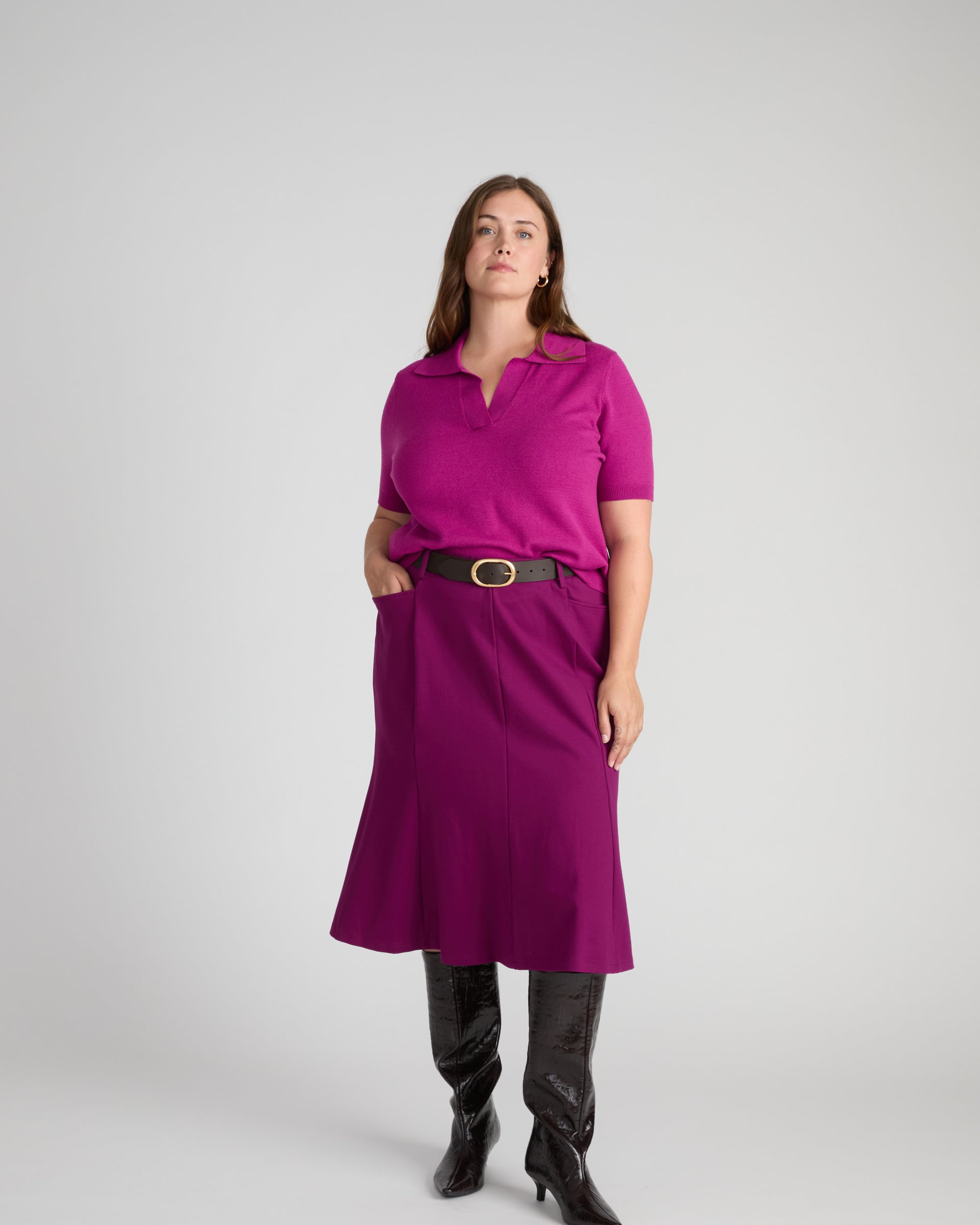 Savvy Fine Knit Short Sleeve Polo Sweater - Rothko Purple | Plus Size & Straight Size Women's Fashion | Universal Standard