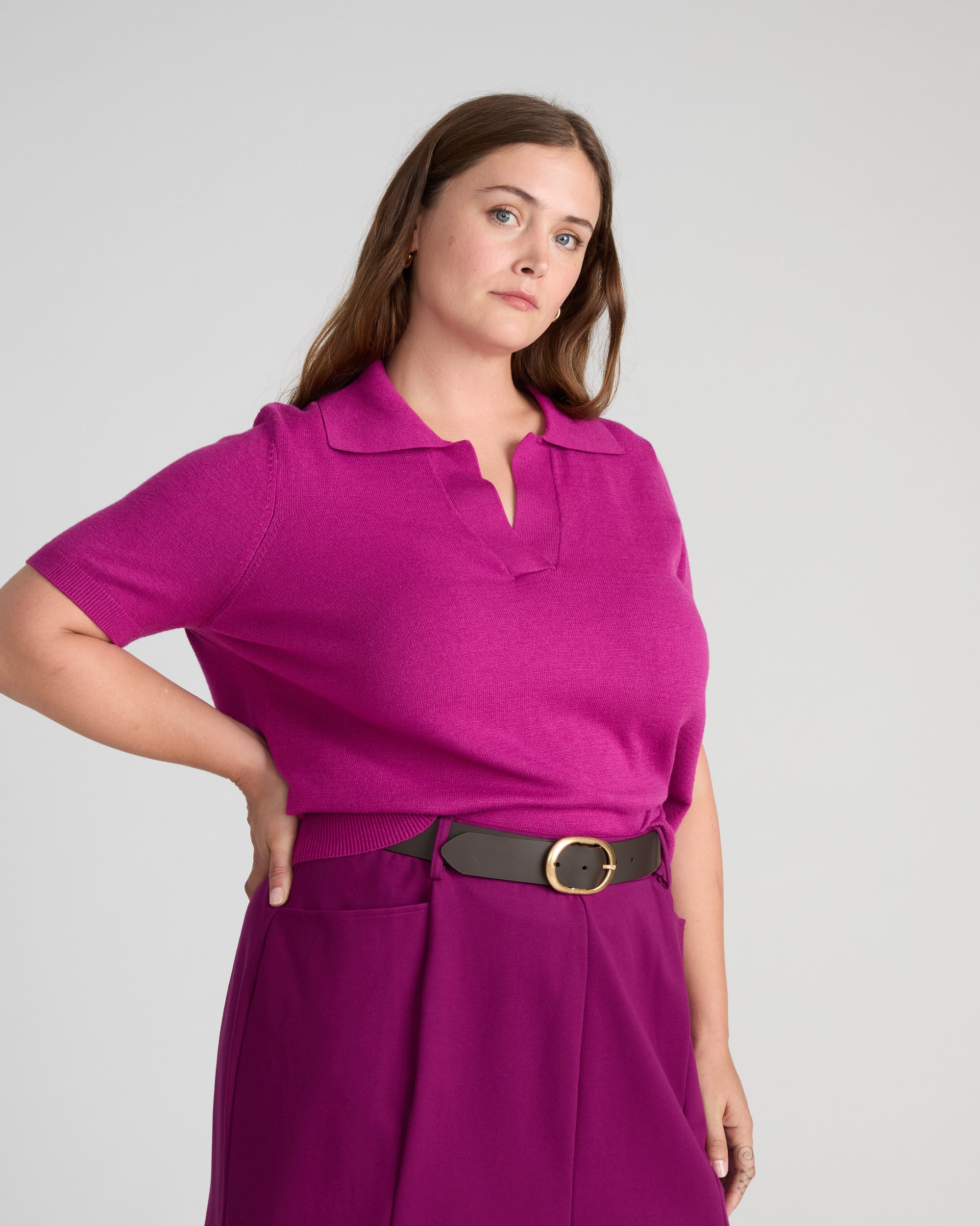 Savvy Fine Knit Short Sleeve Polo Sweater - Rothko Purple | Plus Size & Straight Size Women's Fashion | Universal Standard