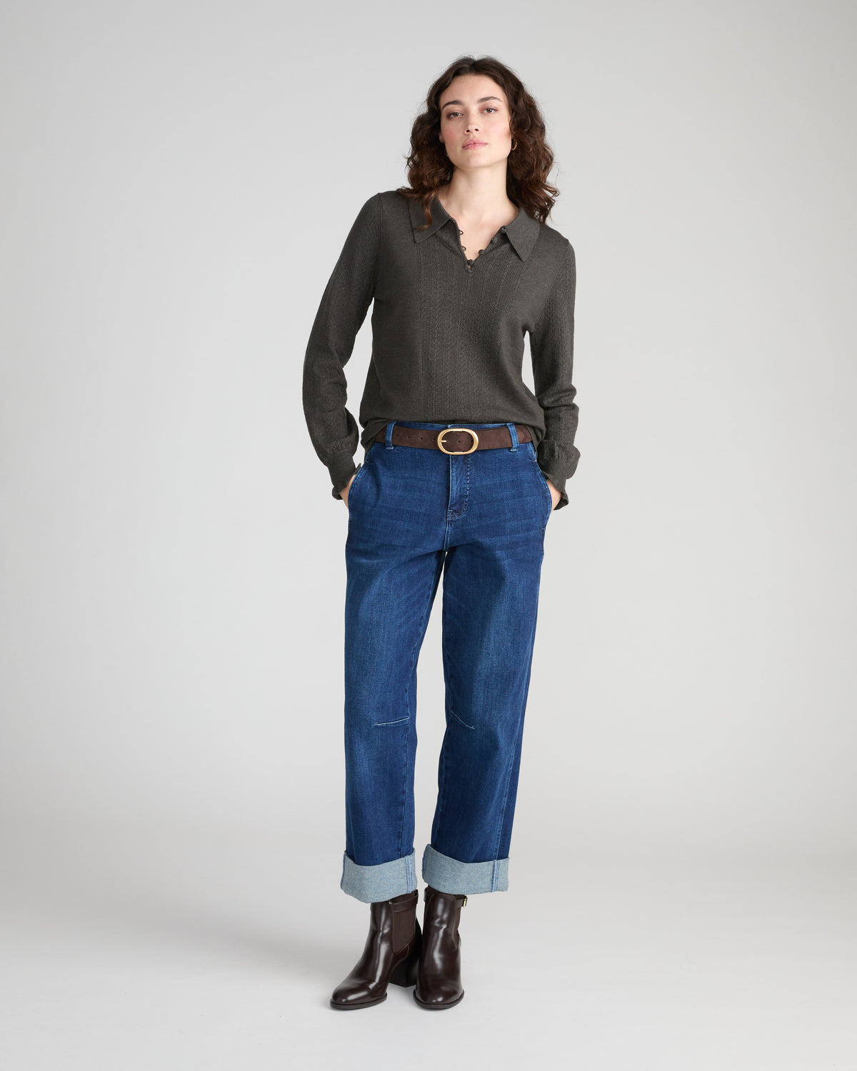 Savvy Fine Knit Lady Polo - Dark Gray