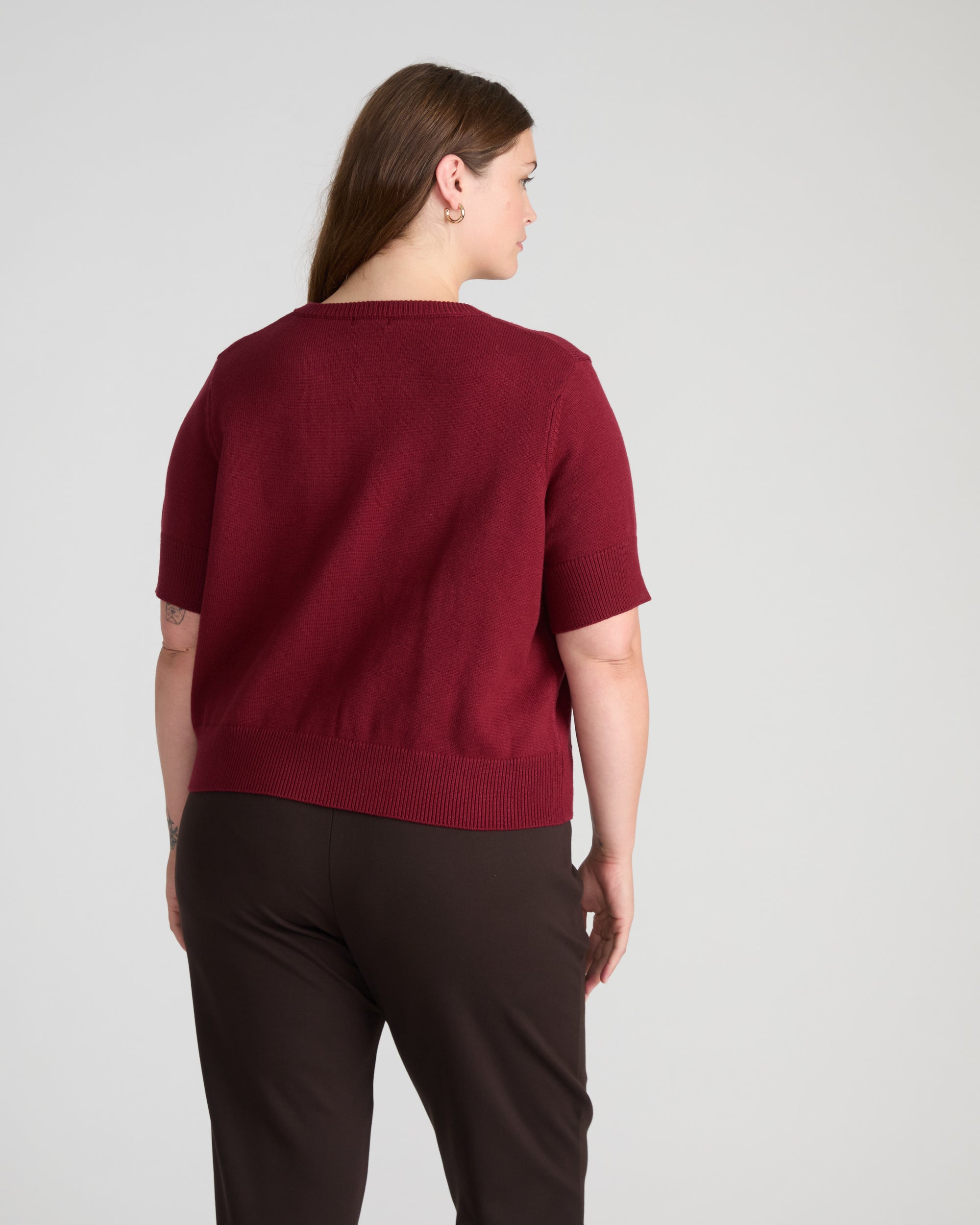 Soft Spun Short Sleeve Cardigan - Deep Red | Plus Size & Straight Size Women's Fashion | Universal Standard