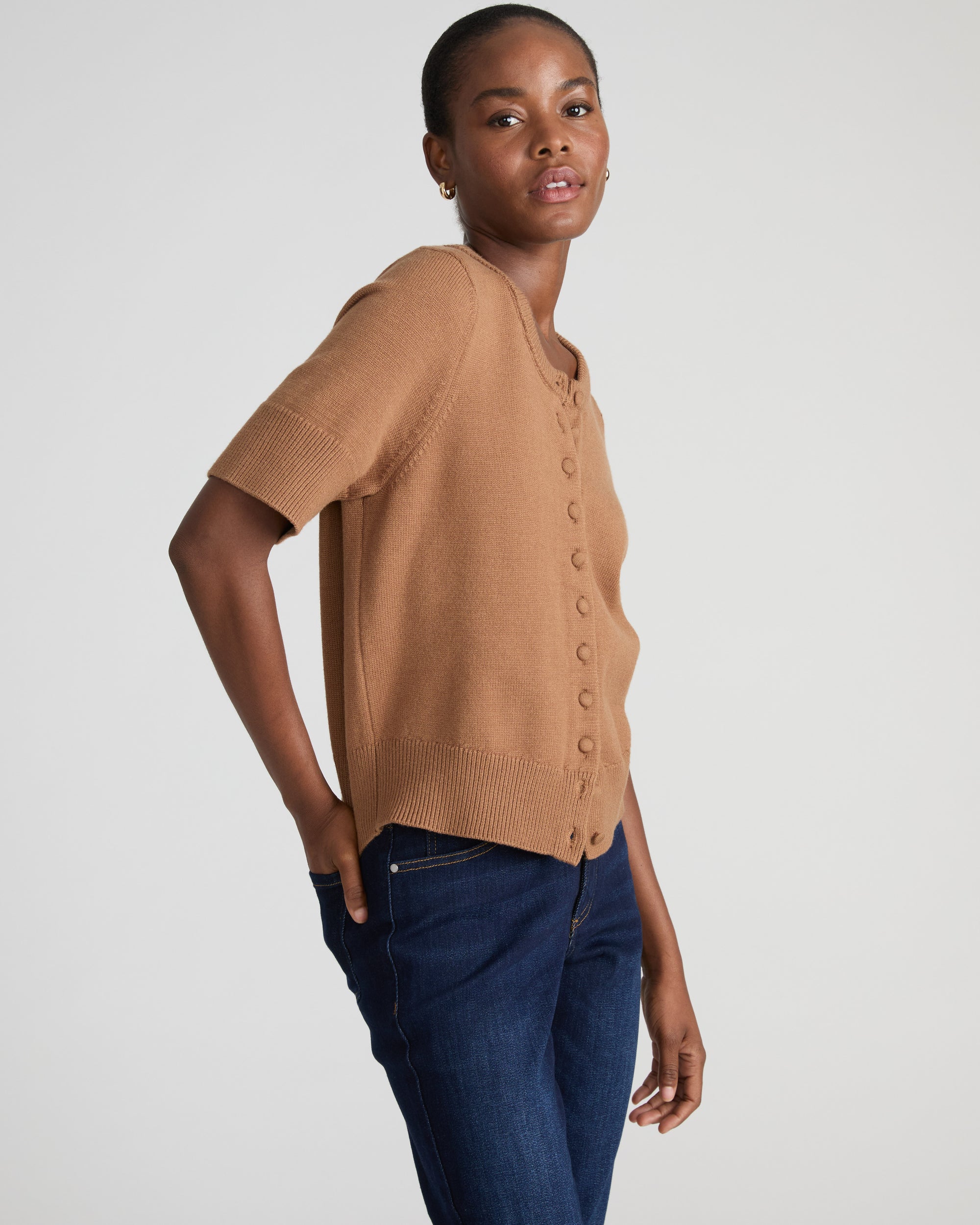 Soft Spun Short Sleeve Cardigan - Classic Camel | Plus Size & Straight Size Women's Fashion | Universal Standard