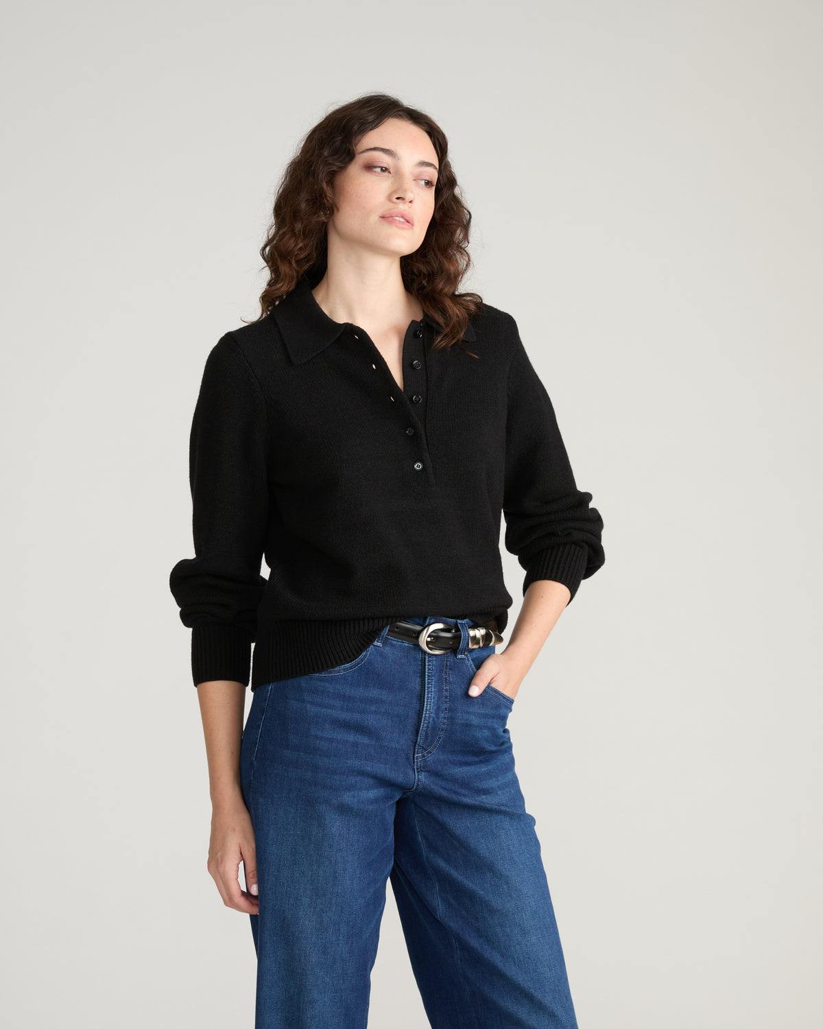 Soft Spun Polo Sweater - Black