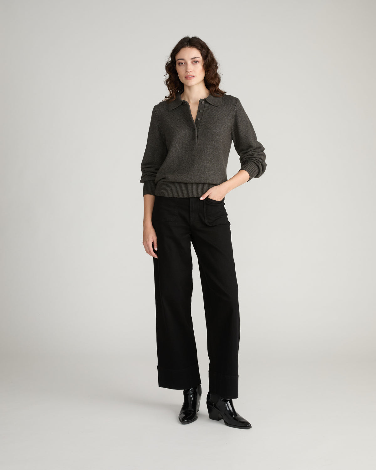 Soft Spun Polo Sweater - Dark Gray