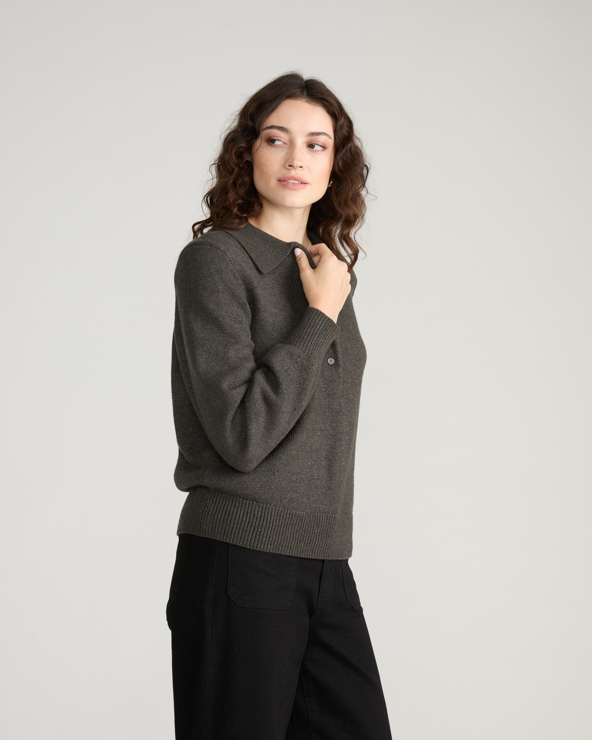 Soft Spun Polo Sweater - Dark Gray