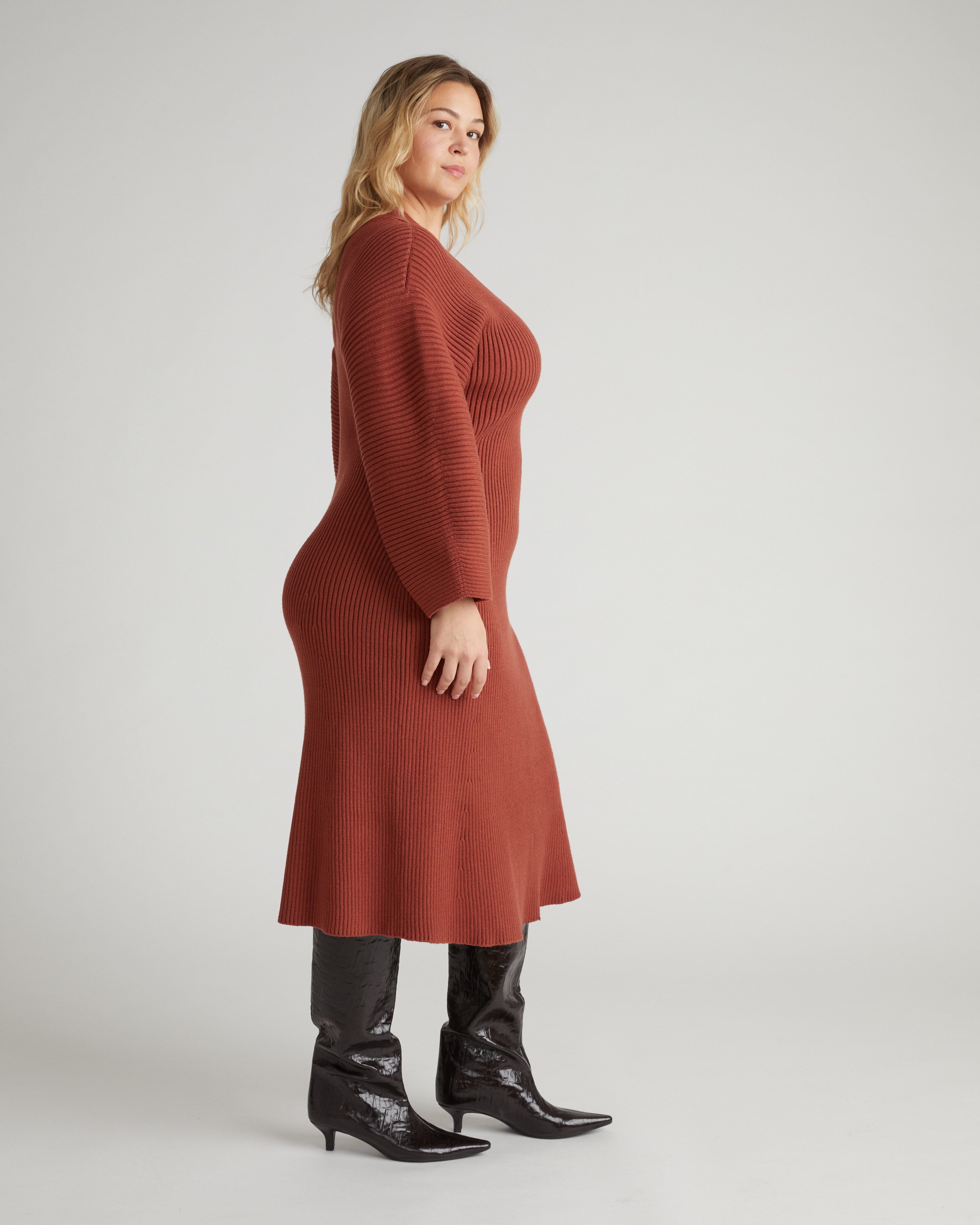 Better-Than-Wool Faux Wrap Dress - Cognac – Universal Standard