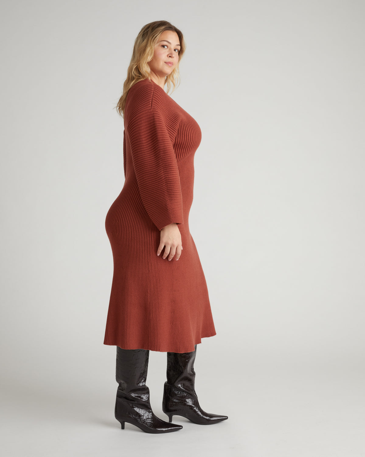 Better-Than-Wool Faux Wrap Dress - Cognac | Plus Size & Straight Size Women's Fashion | Universal Standard