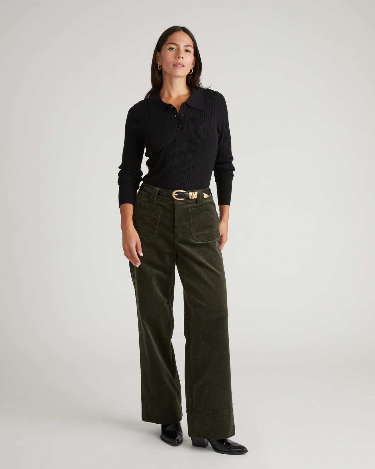 Savvy Fine Ribbed Polo Sweater - Black | Plus Size & Straight Size Women's Fashion | Universal Standard