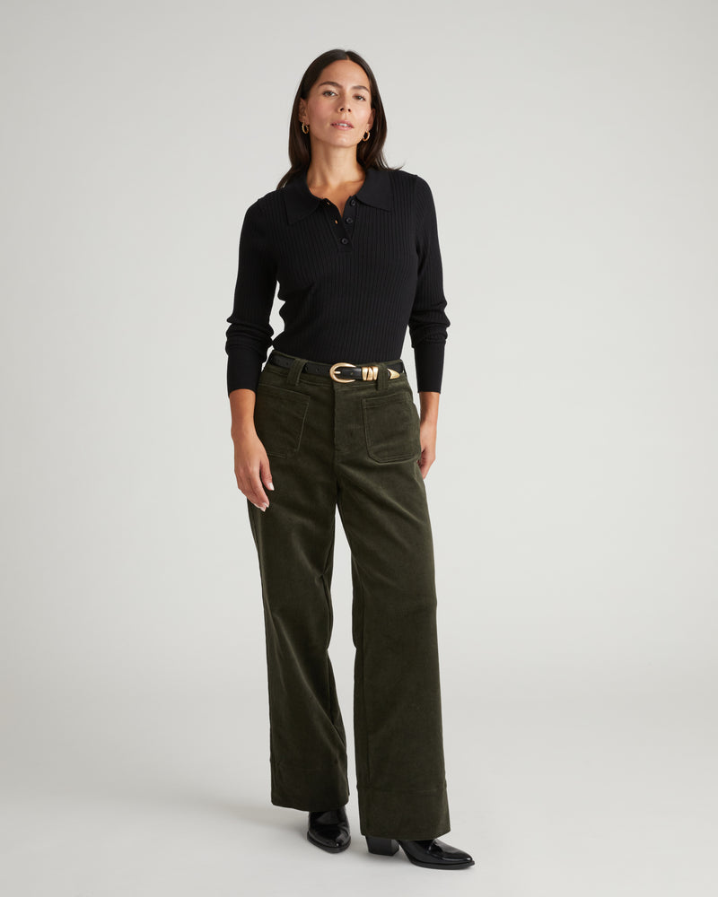 Savvy Fine Ribbed Polo Sweater - Black | Plus Size & Straight Size Women's Fashion | Universal Standard