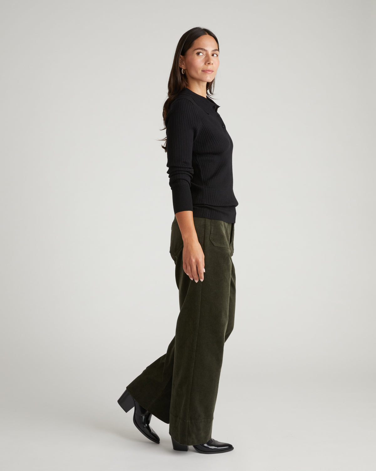 Savvy Fine Ribbed Polo Sweater - Black | Plus Size & Straight Size Women's Fashion | Universal Standard