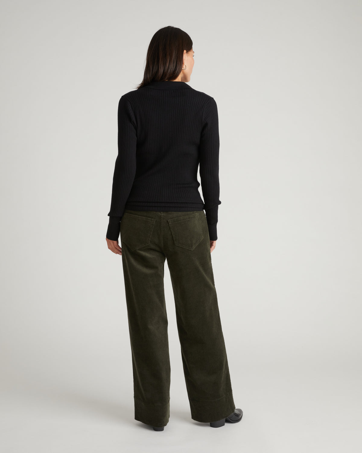 Savvy Fine Ribbed Polo Sweater - Black | Plus Size & Straight Size Women's Fashion | Universal Standard