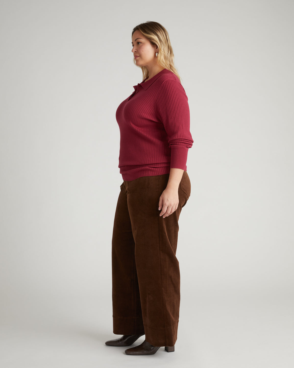 Savvy Fine Ribbed Polo Sweater - Red Plum | Plus Size & Straight Size Women's Fashion | Universal Standard