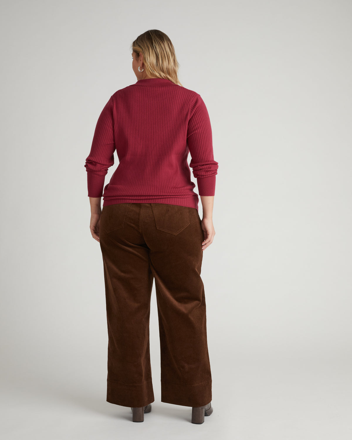 Savvy Fine Ribbed Polo Sweater - Red Plum | Plus Size & Straight Size Women's Fashion | Universal Standard