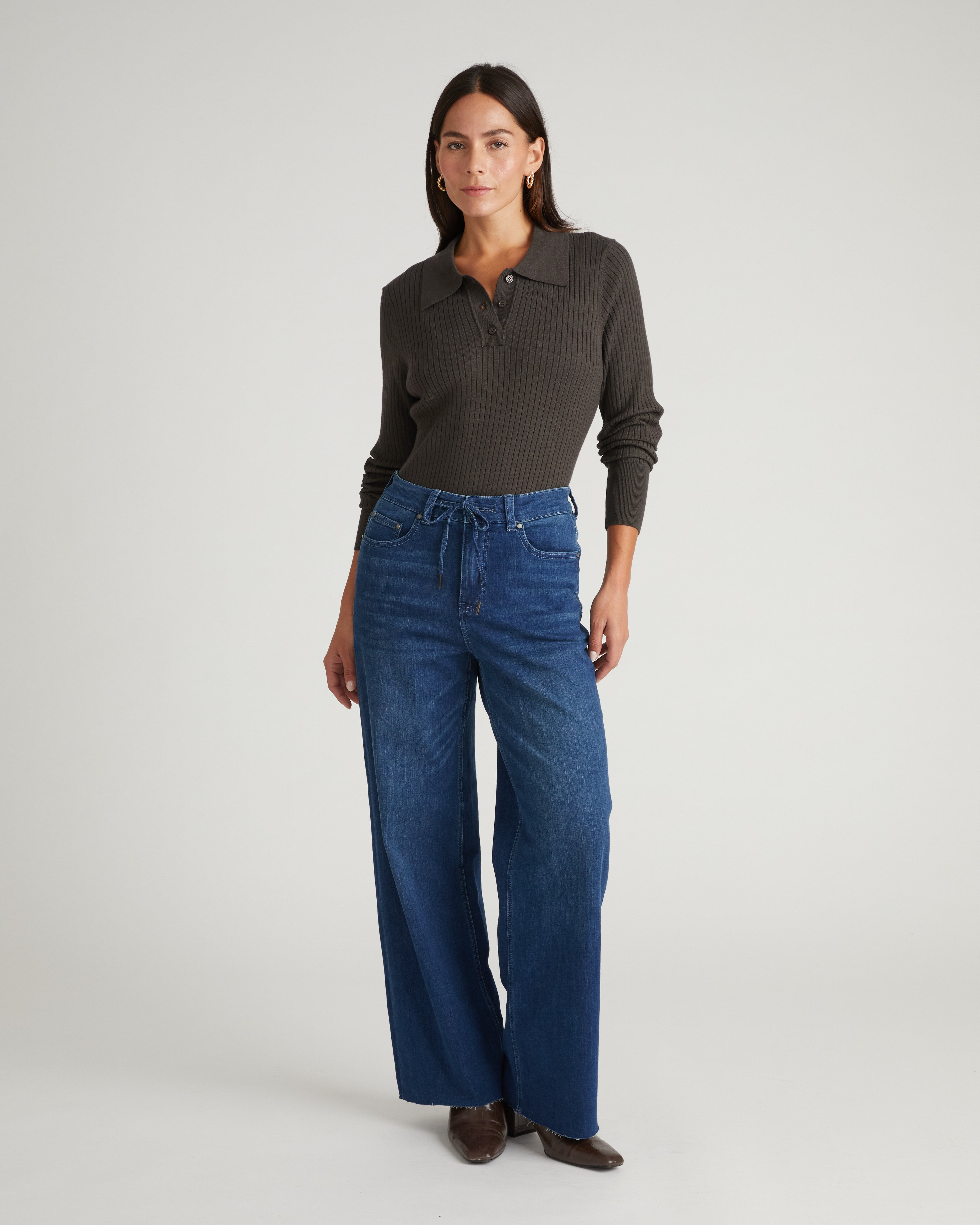 Savvy Fine Ribbed Polo Sweater - Graphite | Plus Size & Straight Size Women's Fashion | Universal Standard