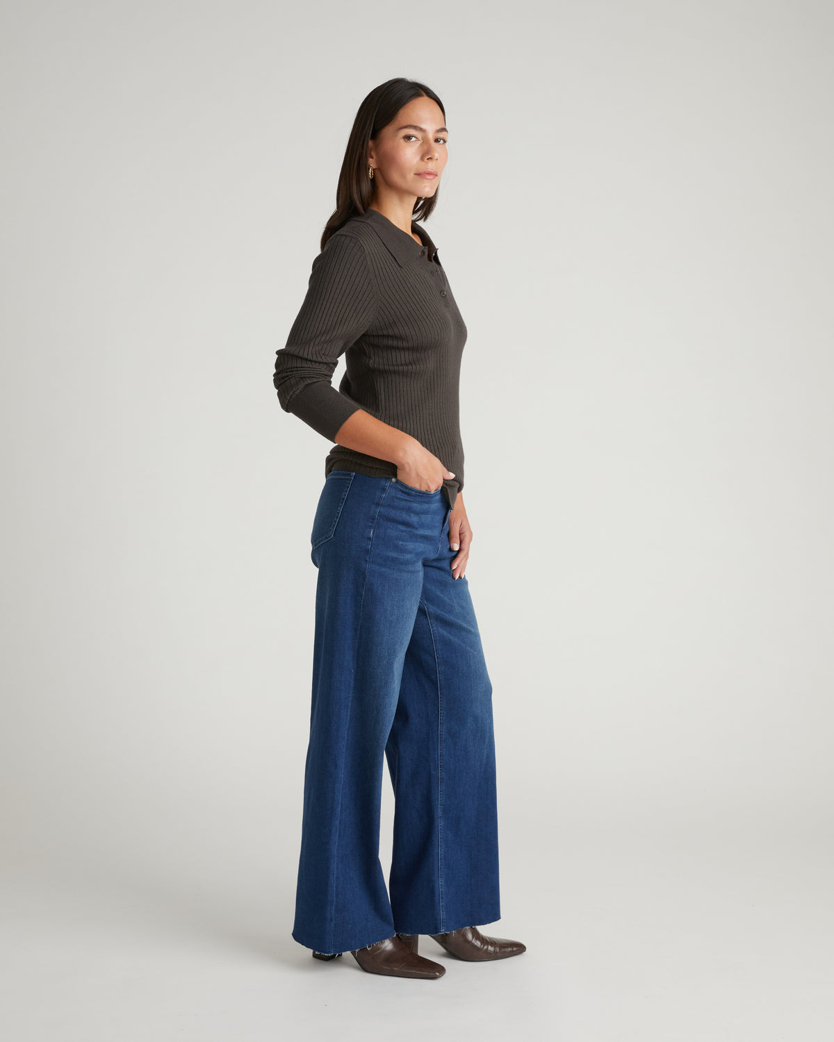 Savvy Fine Ribbed Polo Sweater - Graphite | Plus Size & Straight Size Women's Fashion | Universal Standard