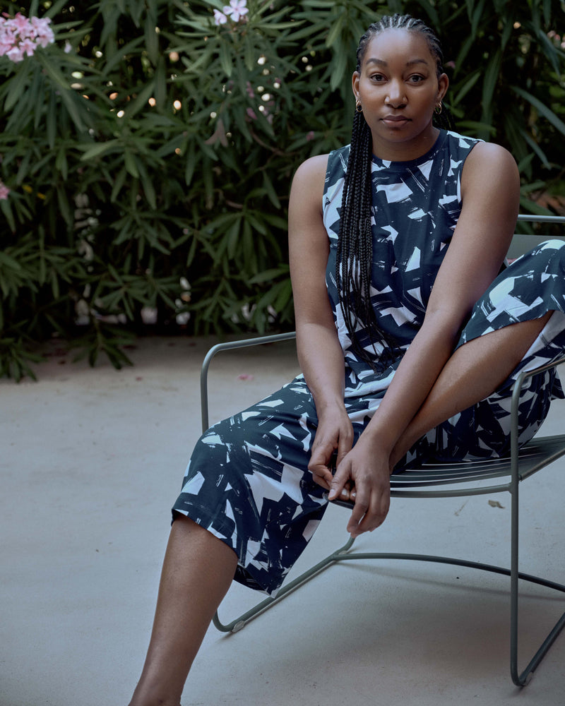Heatwave Divine Jersey Flared Tank - Navy Santiago Print | Plus Size & Straight Size Women's Fashion | Universal Standard