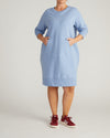 Woman wearing Bree Sweatshirt Dress - Graceful Blue from Universal Standard