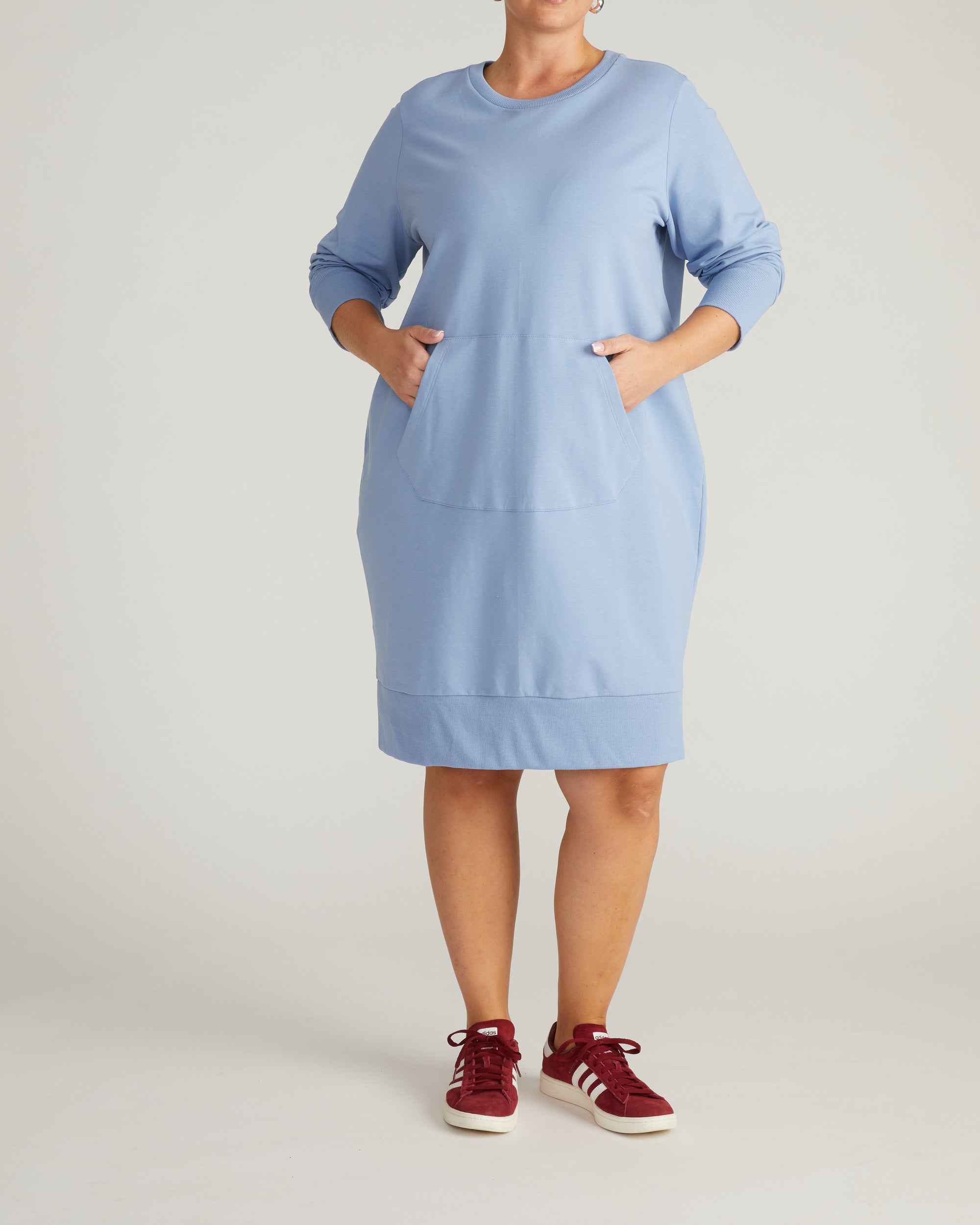 Woman wearing Bree Sweatshirt Dress - Graceful Blue from Universal Standard