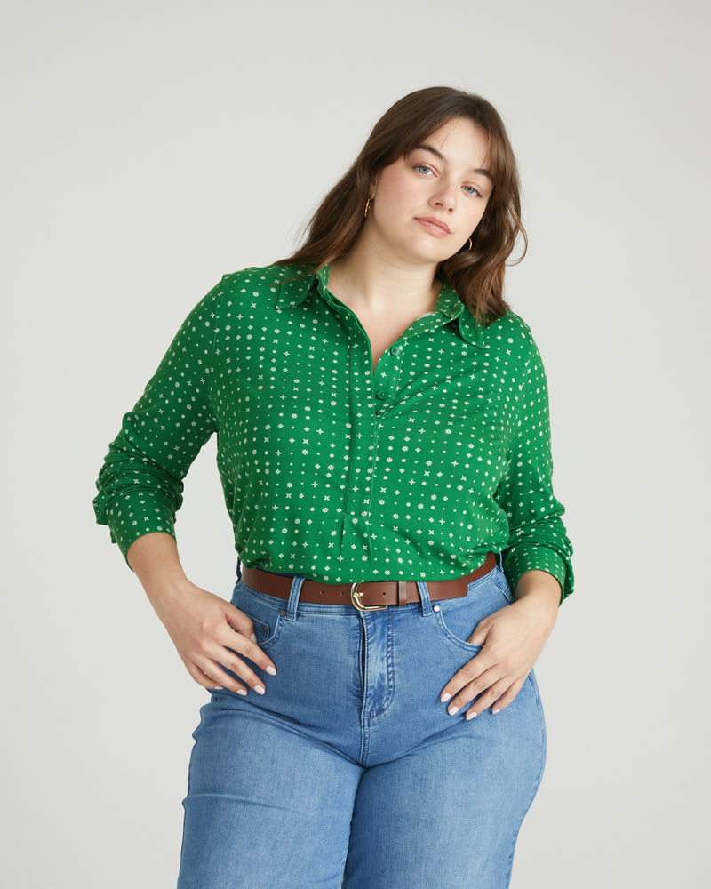 Elbe Popover Liquid Jersey Shirt Classic Fit - Galactic Print in Green