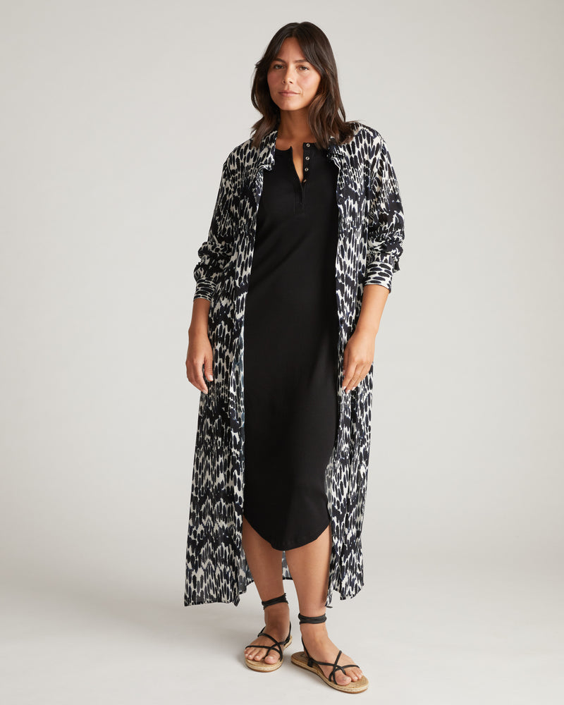Nailah Button Down Tunic - Indigo Waterfall Print