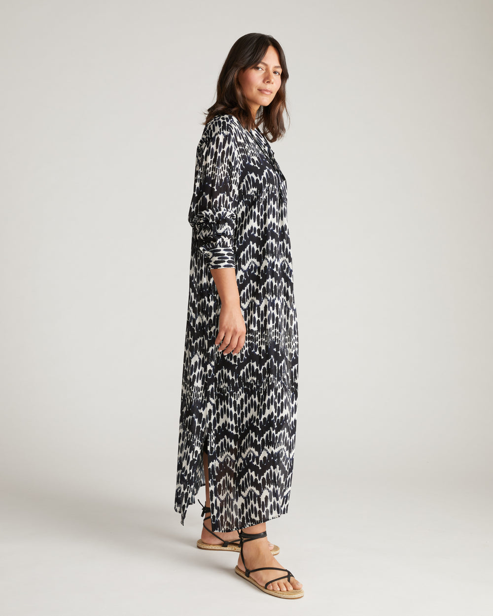Nailah Button Down Tunic - Indigo Waterfall Print